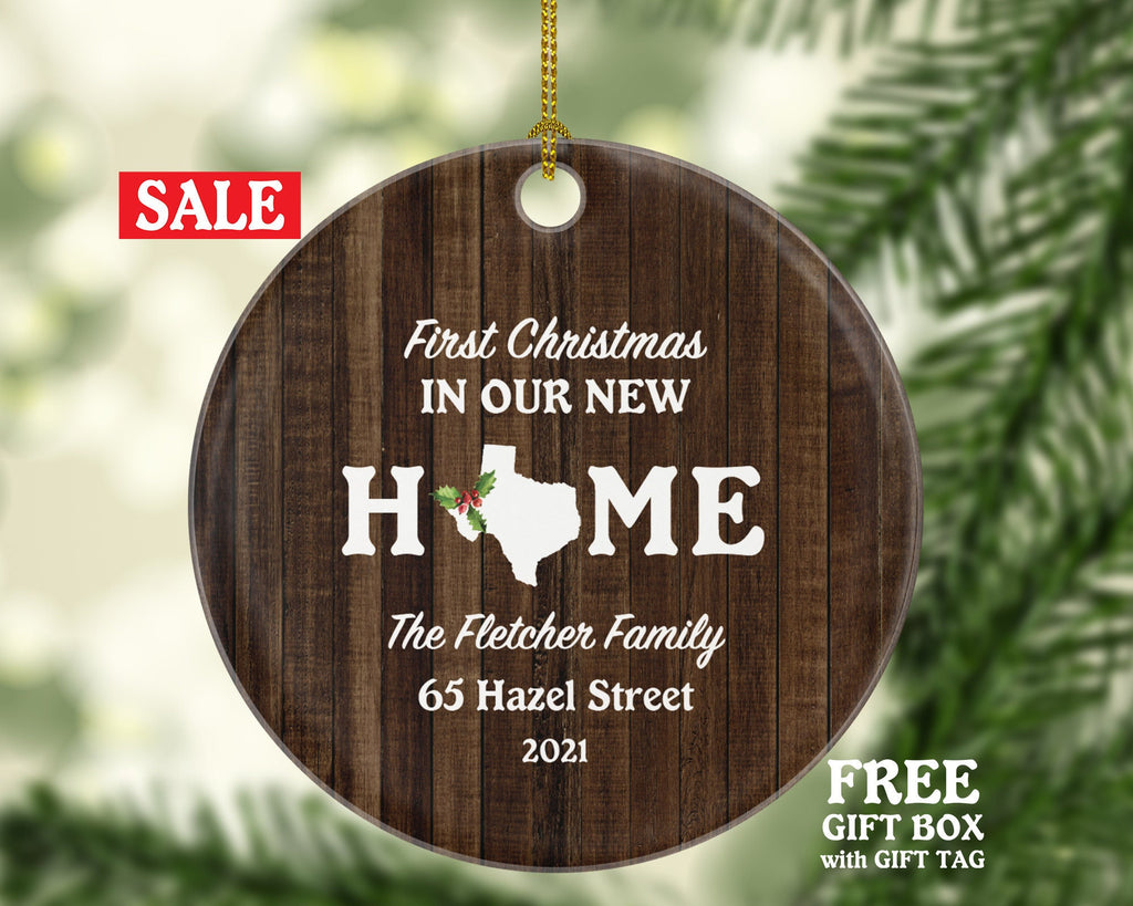 Our New Home with State Ornament, Custom Housewarming First Christmas Wedding House Homeowner Property Casa Villa Mansion Buyer Owner Broker