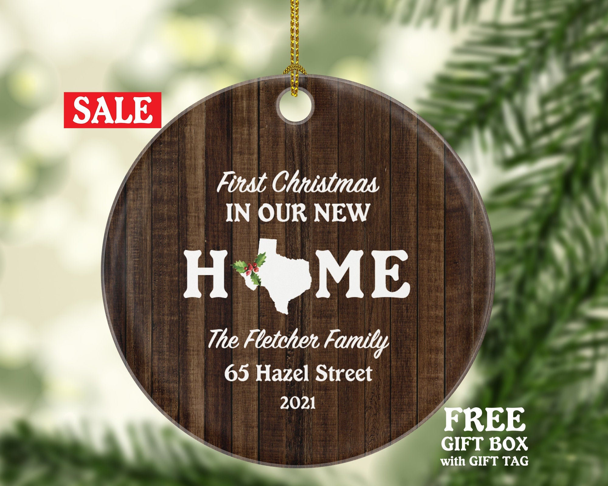 Our New Home with State Ornament, Custom Housewarming First Christmas Wedding House Homeowner Property Casa Villa Mansion Buyer Owner Broker