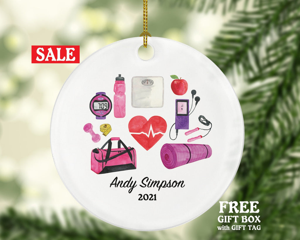 Fitness Pilates Yoga Workout Christmas Ornament Personalized - Personal Trainer Custom Healthy Lifestyle Training Exercise PT Gift