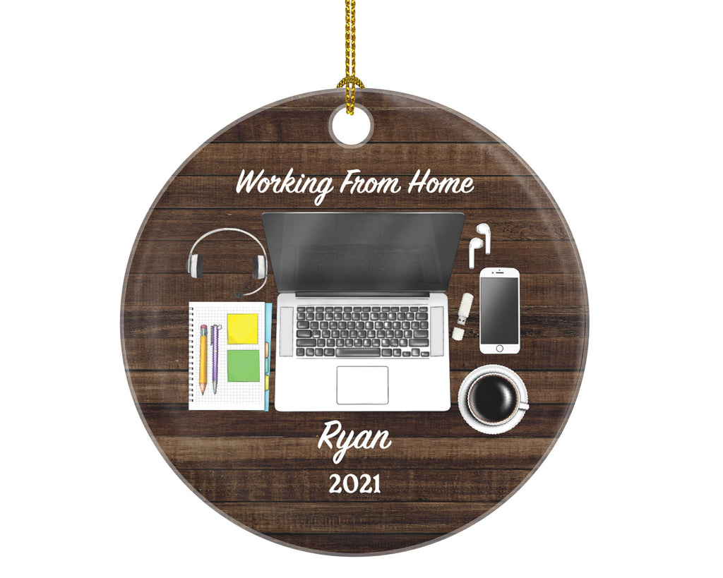 Working From Home Christmas Ornament - Personalized Laptop Computer Work Distance Studying Custom Name