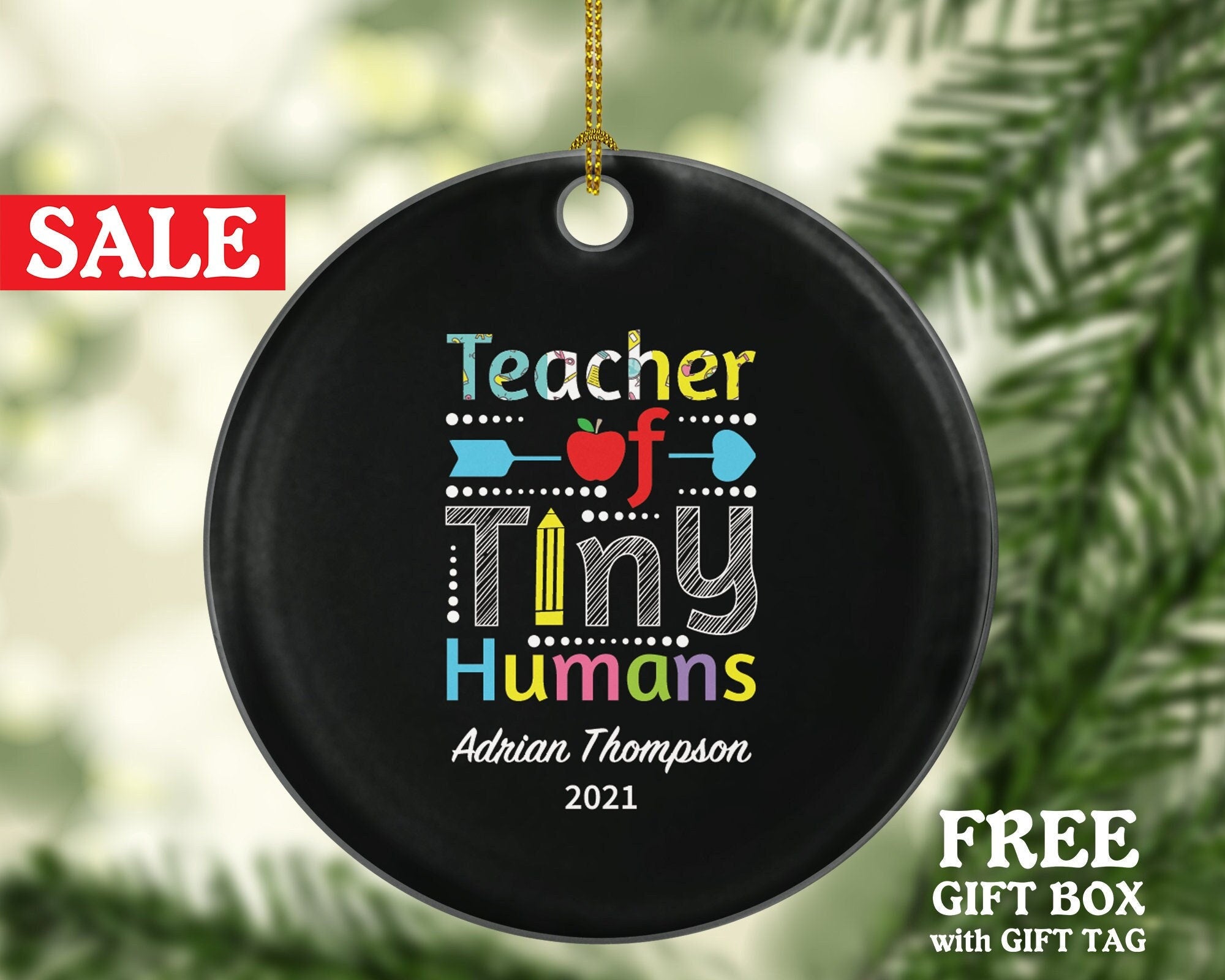 Teacher Ornament Personalized - Daycare Preschool Montessori Teacher of Tiny Humans Custom Gift from Student Appreciation Mr Mrs School