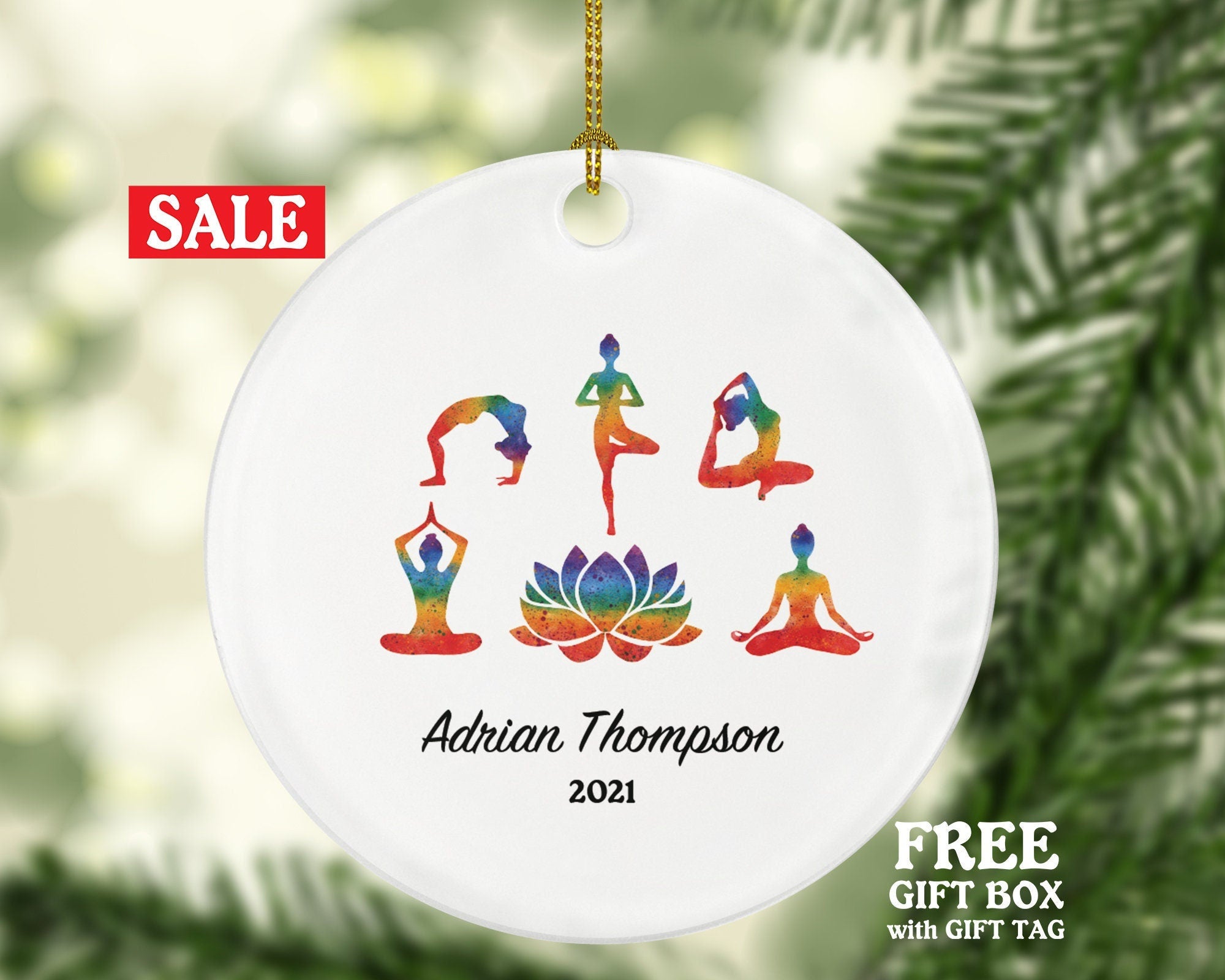 Yoga Christmas Ornament - Yoga Pose Personalized Meditation Happy Asanas, Stretching, Meditation Namaste Gift for Female Girl