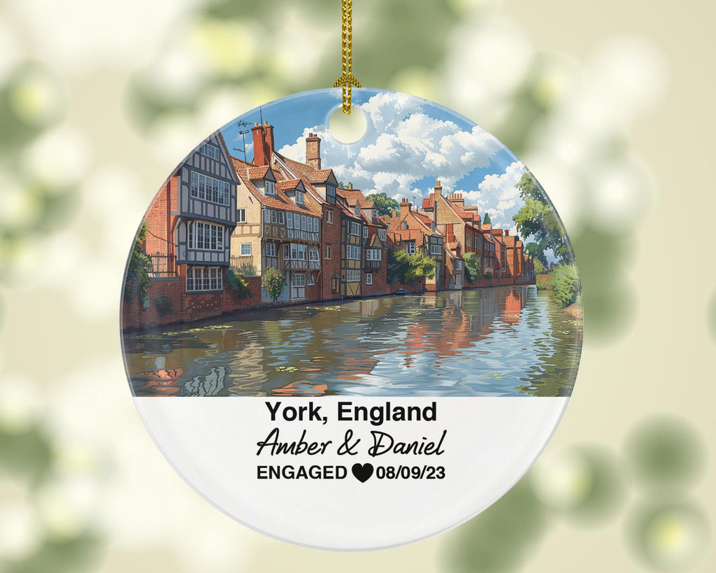York England Ceramic Christmas Ornament – Personalized United Kingdom Keepsake, Custom Couple Gift for Wedding or Honeymoon