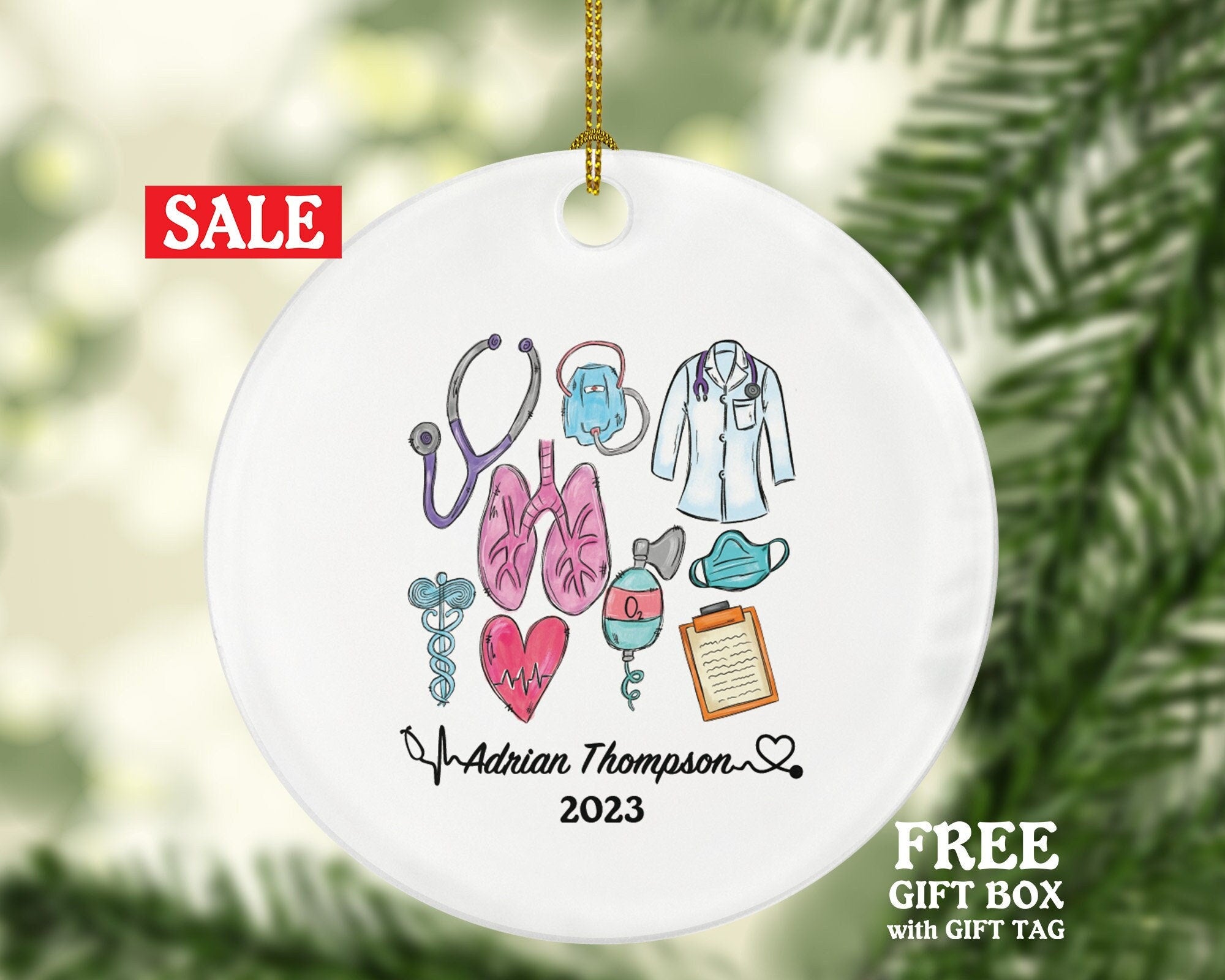 Respiratory Therapist Christmas Ornament Personalized - NBRC, National Board Respiratory Care, Therapy, Medical Gift for Her or Him