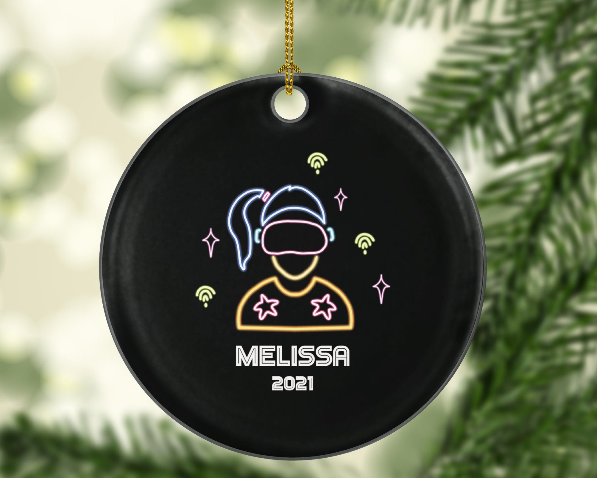 Virtual Reality Personalized Christmas Ornament -  Custom VR Video Gamer Girl Female Game VR Gift