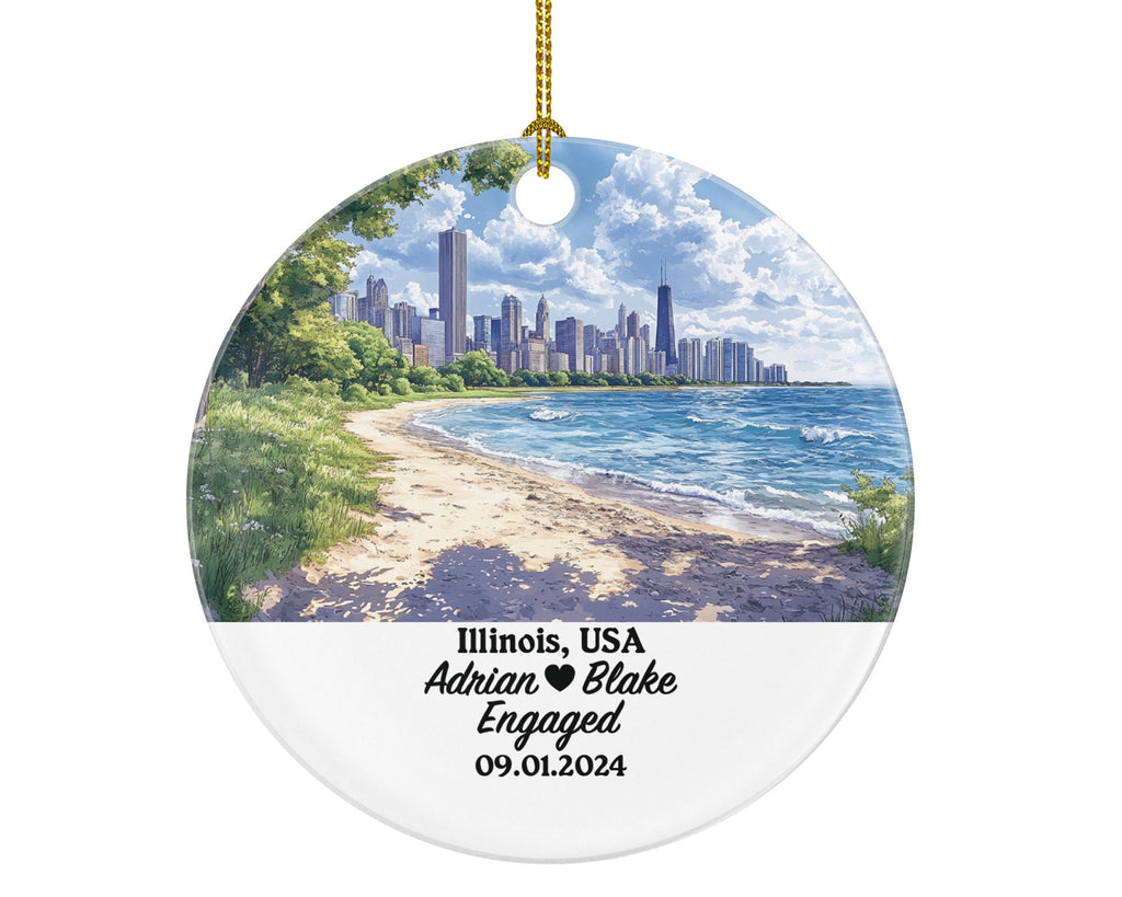 Illinois Christmas Ornament Personalized - IL Engaged Married Family Together Couple Travel Honeymoon Engagement Marriage