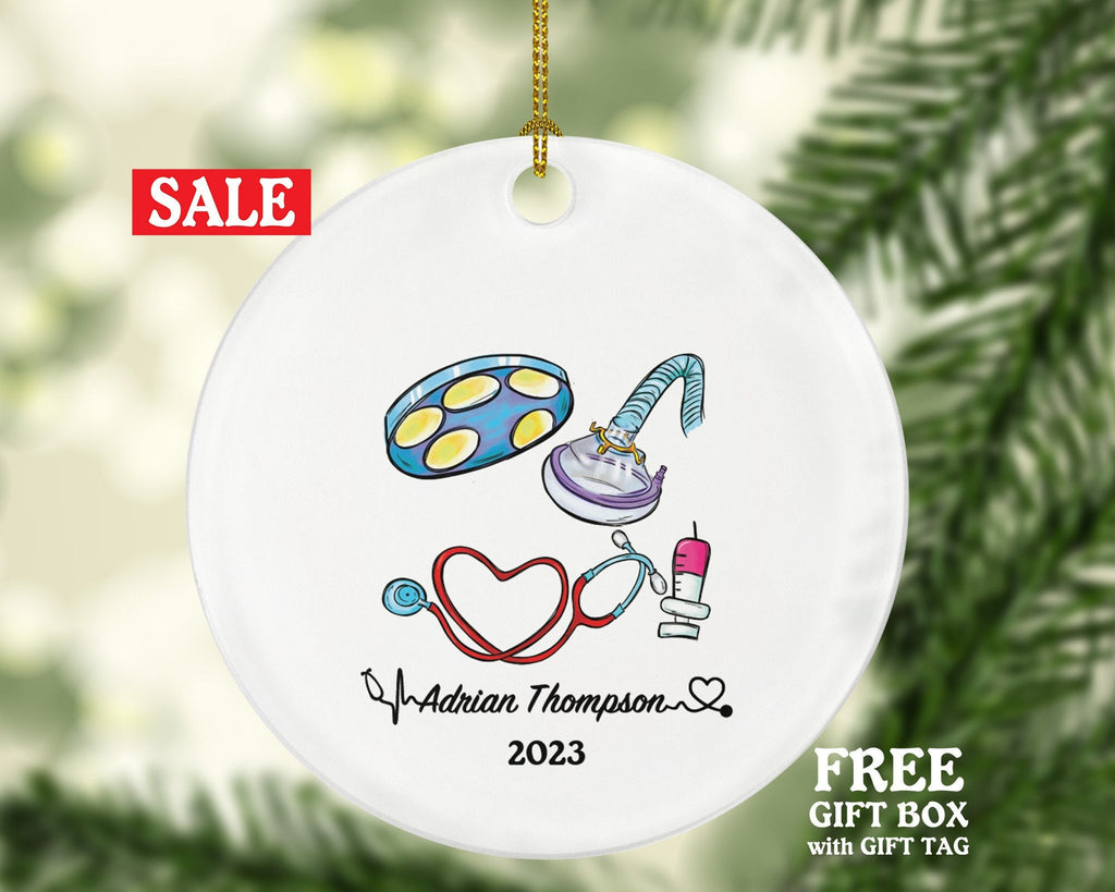 Surgeon Doctor Christmas Ornament Personalized - Surgery Medical Dr Anesthesiologists Gift for MD - Custom Name Year