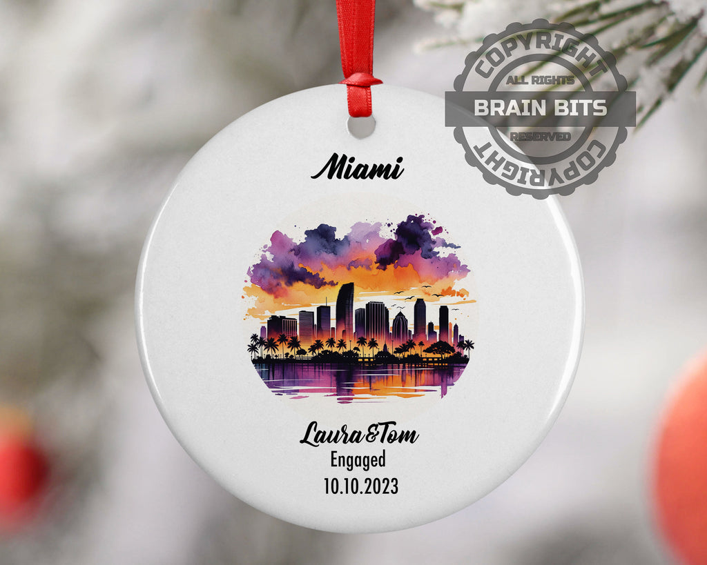 Miami Ornament, Engagement, Married, Travel, Gift for Engaged Couple, Engagement Gift, Trip, Vacation Souvenir