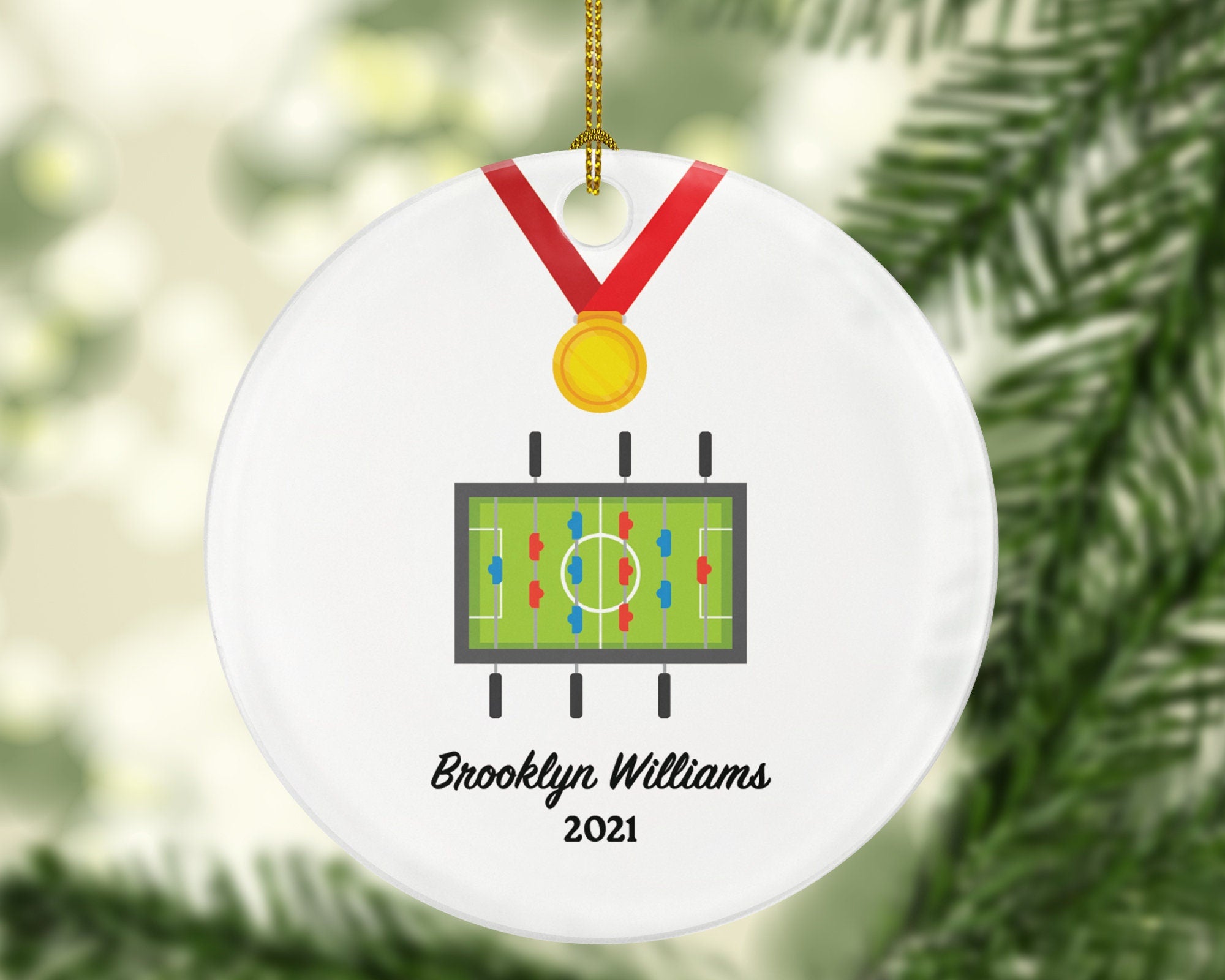 Table Soccer Christmas Ornament Personalized - Playing Soccer Goal Keeper Saver Coach Team Player Gift Gamer Sports Match Custom Ball Kick