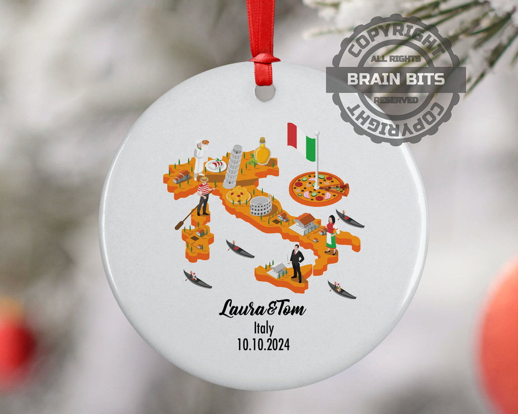 Italy Cultural Map Ornament, Engagement, Married, Travel, Gift for Engaged Couple, Engagement Gift, Trip, Vacation Souvenir