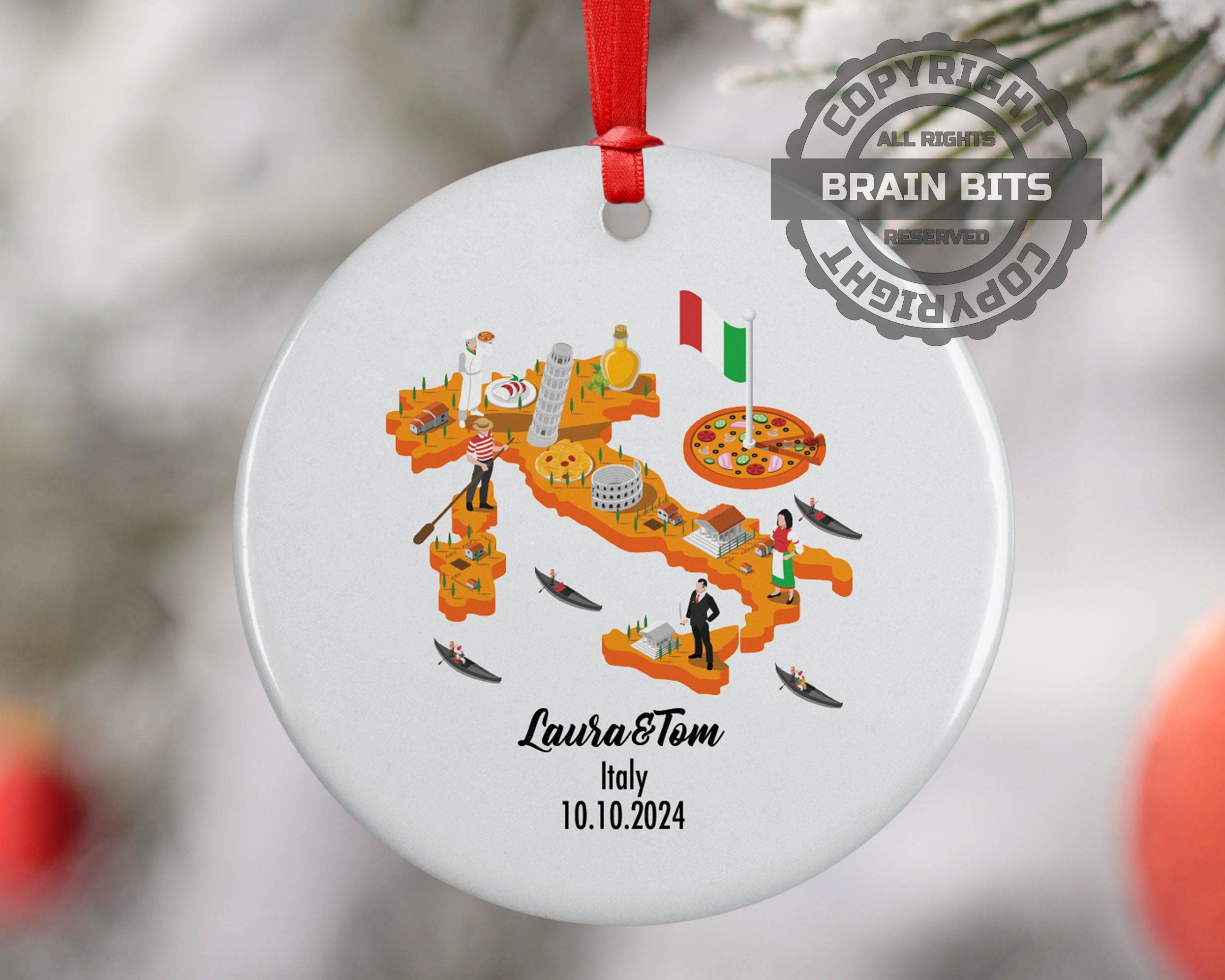 Italy Cultural Map Ornament, Engagement, Married, Travel, Gift for Engaged Couple, Engagement Gift, Trip, Vacation Souvenir