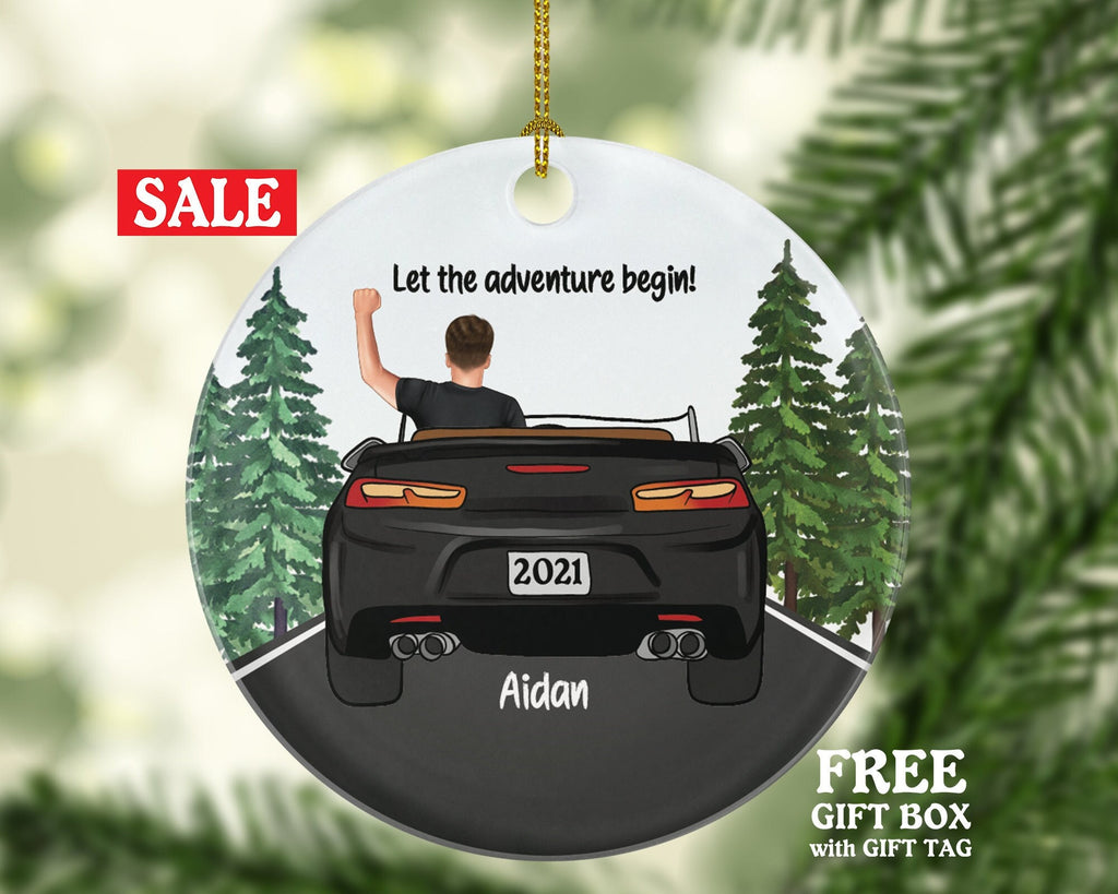 Personalized New Driver Christmas Ornament Boy Male Car Driving Convertible New License Owner Driver's License Plate Custom Gift For Teenage