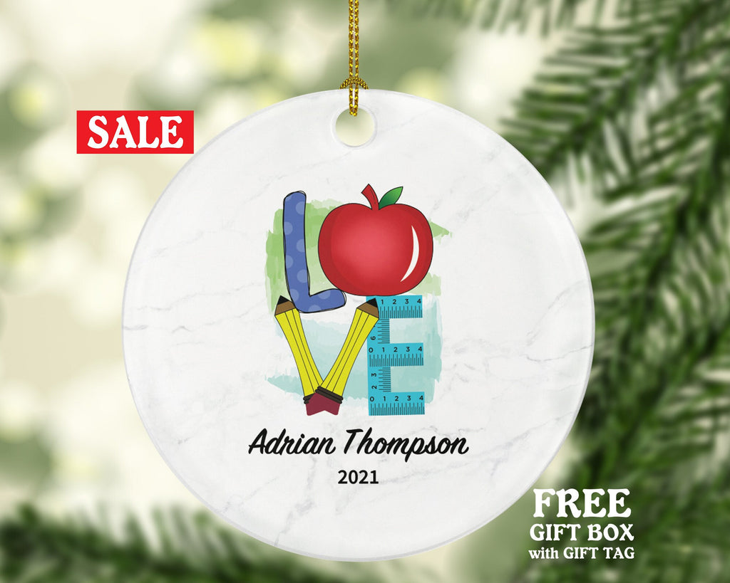 Teacher Ornament Personalized - Love Teaching Custom Gift from Student Appreciation Mr Mrs School Graduate Graduation