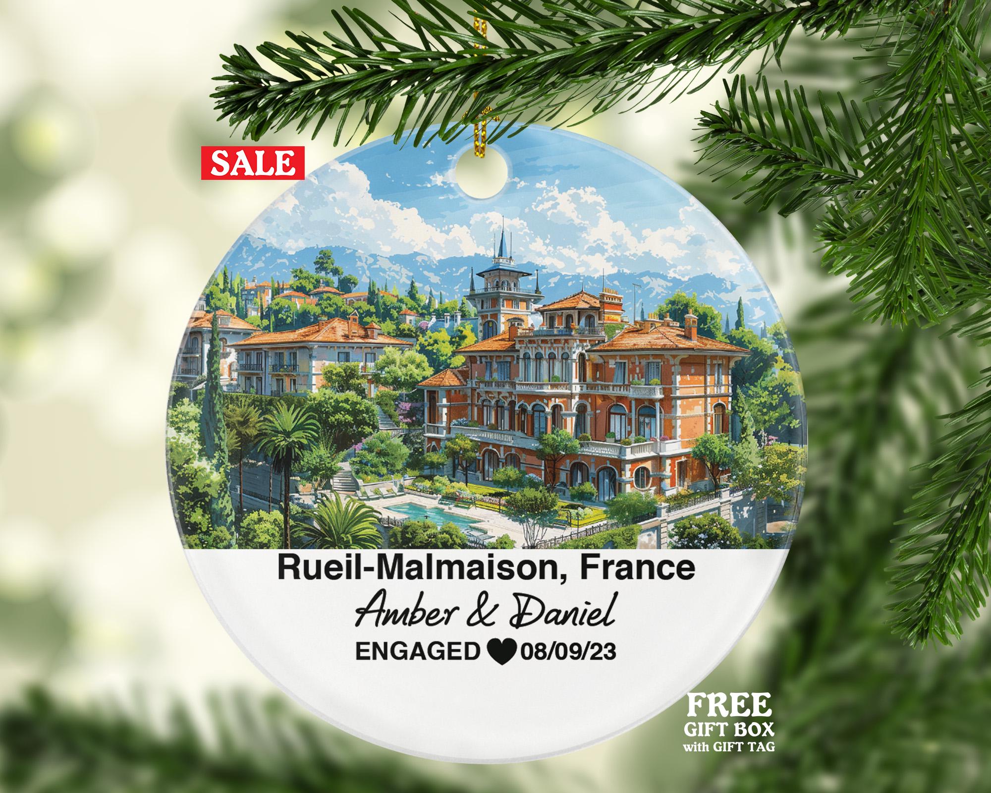 Personalized Rueil-Malmaison France Christmas Ornament, Château de Malmaison, Seine River, Mr & Mrs Wedding, Engagement, or Honeymoon Keepsake for Couples