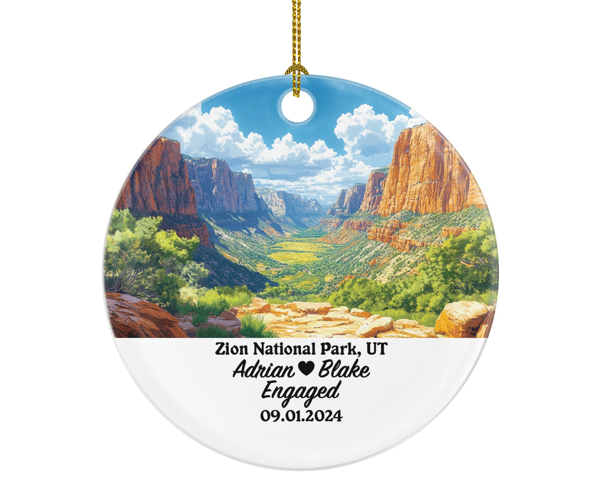 Zion National Park Christmas Ornament Personalized - UT Engaged Married Family Together Couple Travel Honeymoon Engagement Marriage