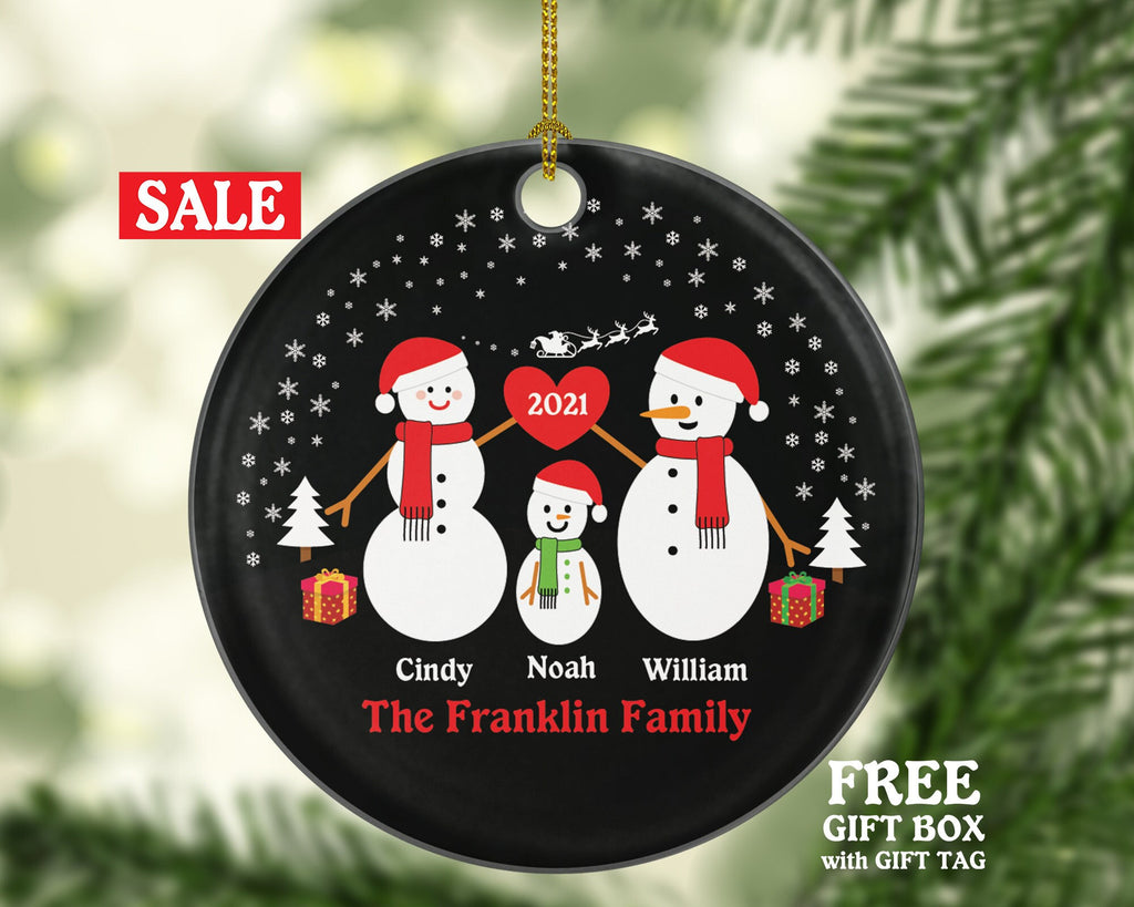 Personalized Family of 3 Three Christmas Snow Family Snowmen Snowman Kids Children Mom Dad New Mommy Daddy Baby Girl Boy Father Mother