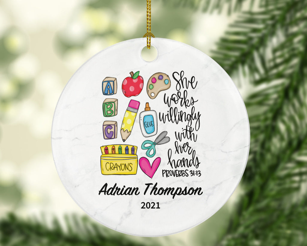 Daycare Teacher Christmas Tree Ornament Personalized - Custom  Best Daycare Montessori Teacher Child Care Babysitter Big Sister Gift, #1