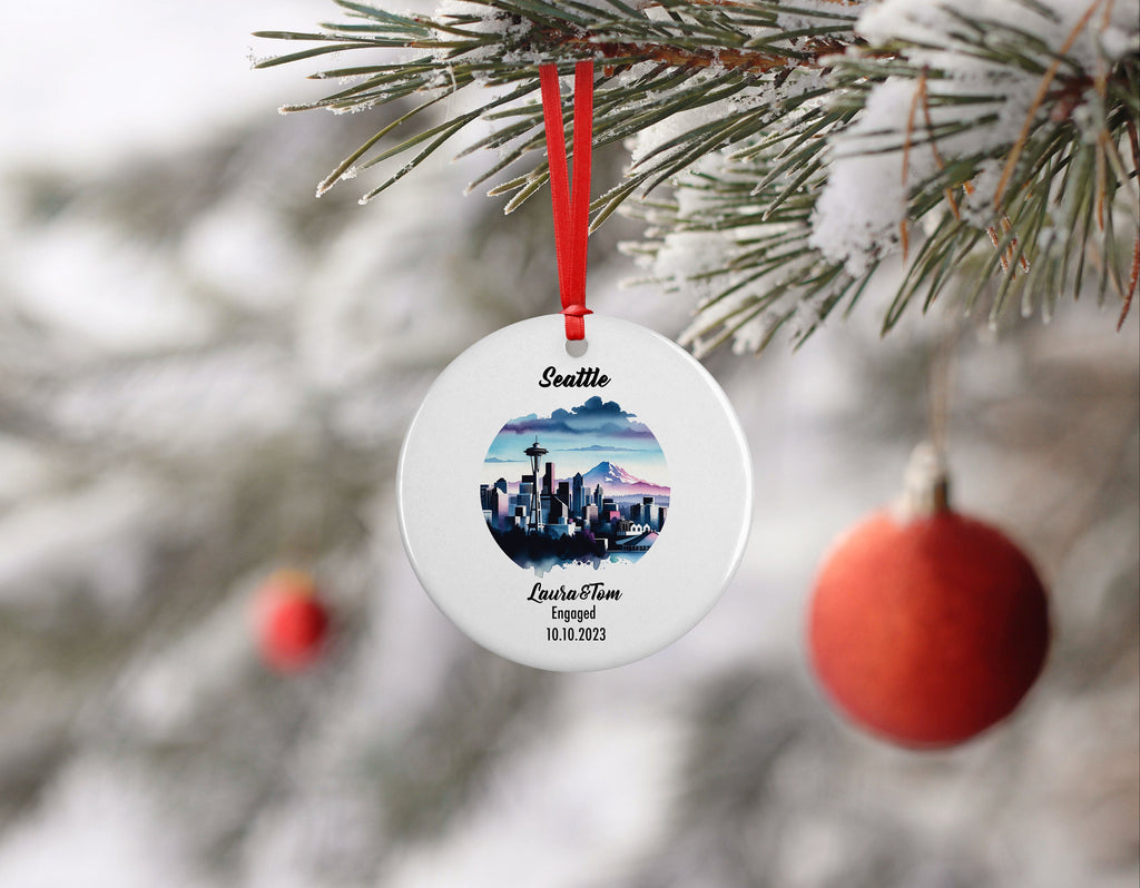 Seattle Ornament, Engagement, Married, Travel, Gift for Engaged Couple, Engagement Gift, Trip, Vacation Souvenir