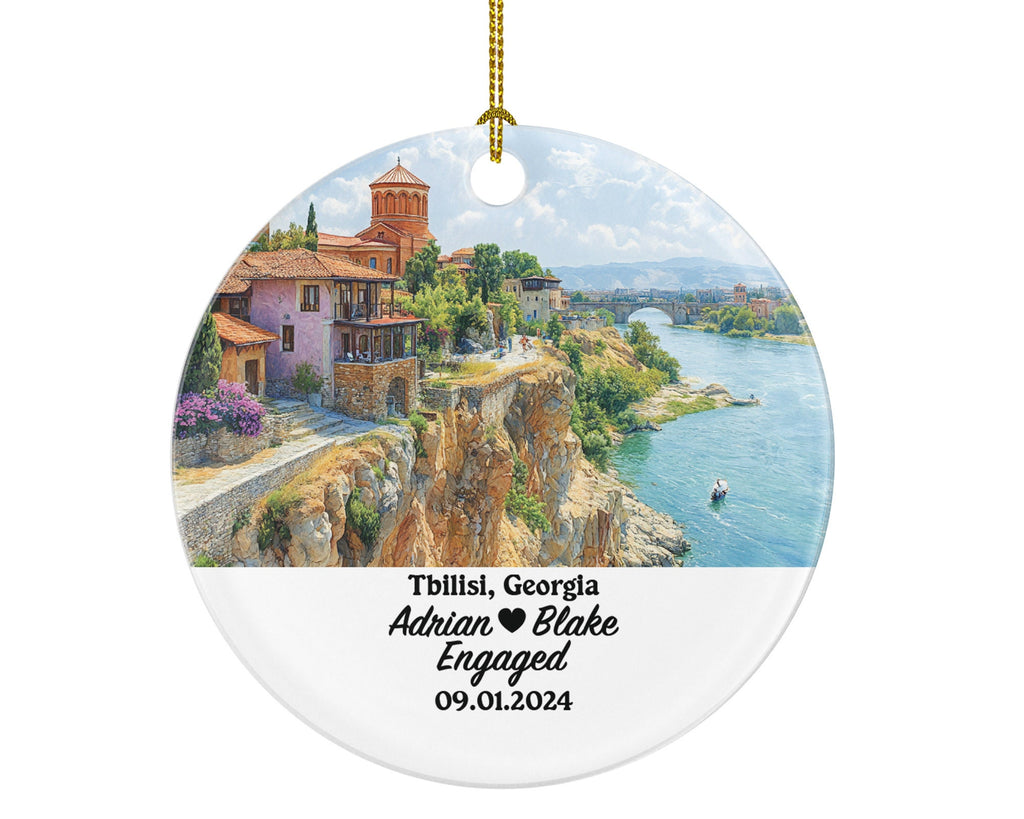 Tbilisi Christmas Ornament Personalized - Georgia Engaged Married Family Together Couple Travel Honeymoon Engagement Marriage