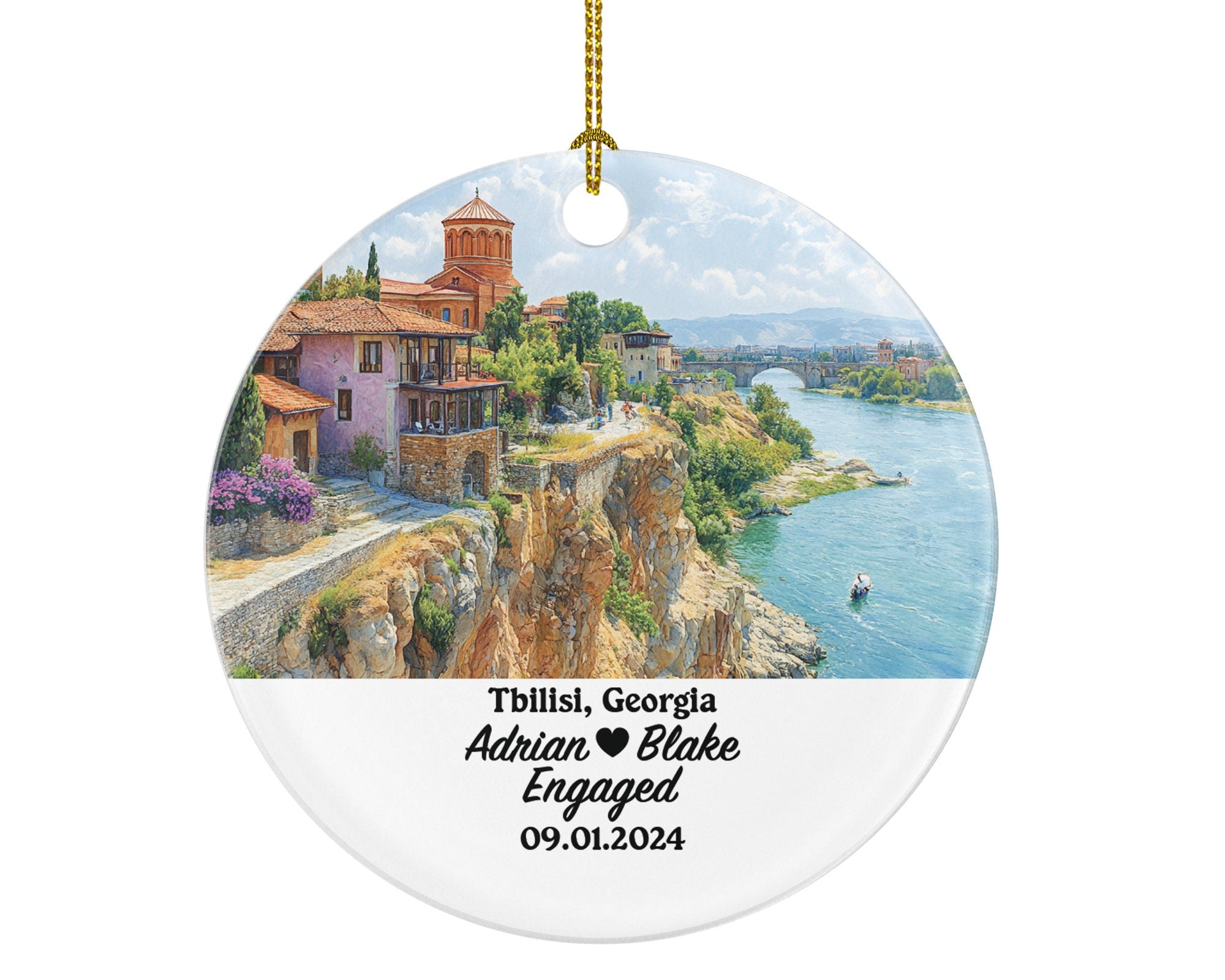 Tbilisi Christmas Ornament Personalized - Georgia Engaged Married Family Together Couple Travel Honeymoon Engagement Marriage