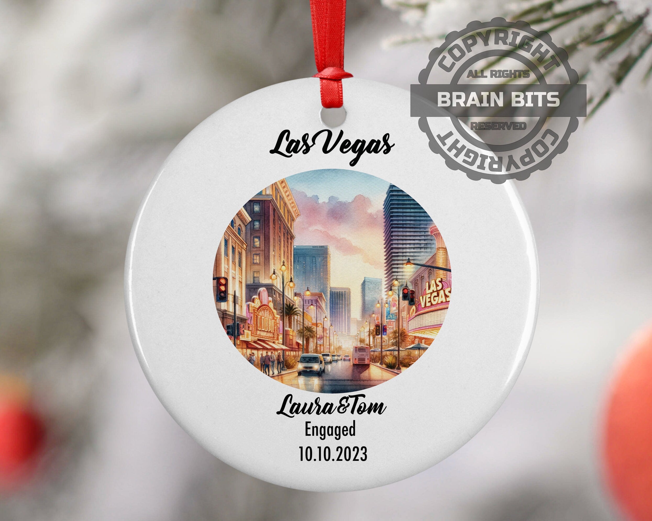 Las Vegas Downtown Ornament, Engagement, Married, Travel, Gift for Engaged Couple, Engagement Gift, Trip, Vacation Souvenir