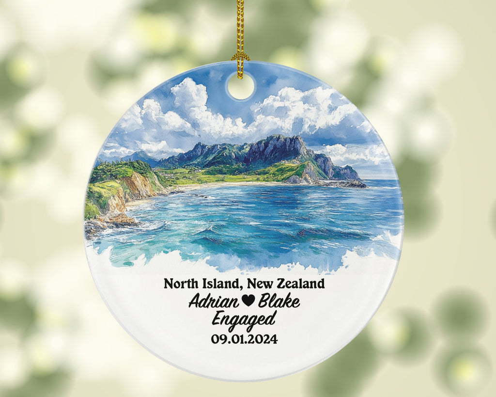 North Island Christmas Ornament Personalized - New Zealand Engaged Married Family Together Couple Travel Honeymoon Engagement Marriage
