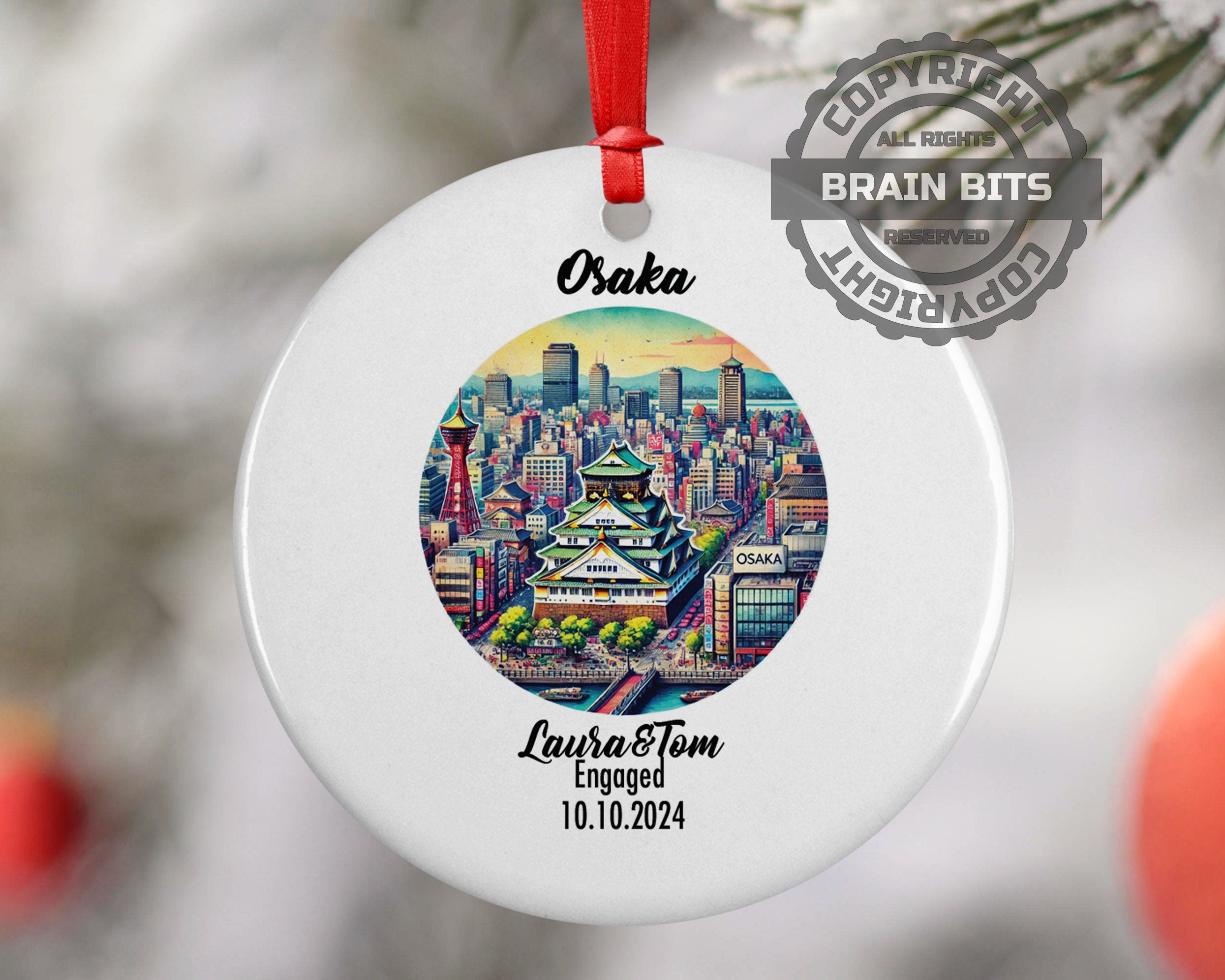 Osaka, Japan, Ornament, Engagement, Married, Travel, Gift for Engaged Couple, Engagement Gift, Trip, Vacation Souvenir