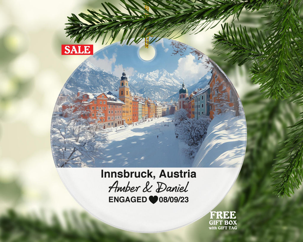 Custom Austria Innsbruck Ornament – Personalized Alpine Scenery, Golden Roof Keepsake, Couple Gift for Wedding or Honeymoon