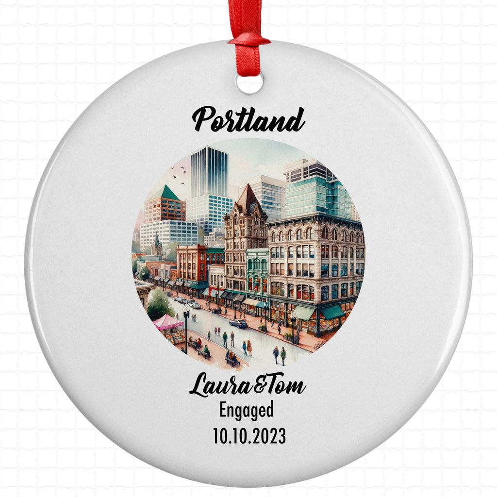 Portland Downtown Ornament, Engagement, Married, Travel, Gift for Engaged Couple, Engagement Gift, Trip, Vacation Souvenir