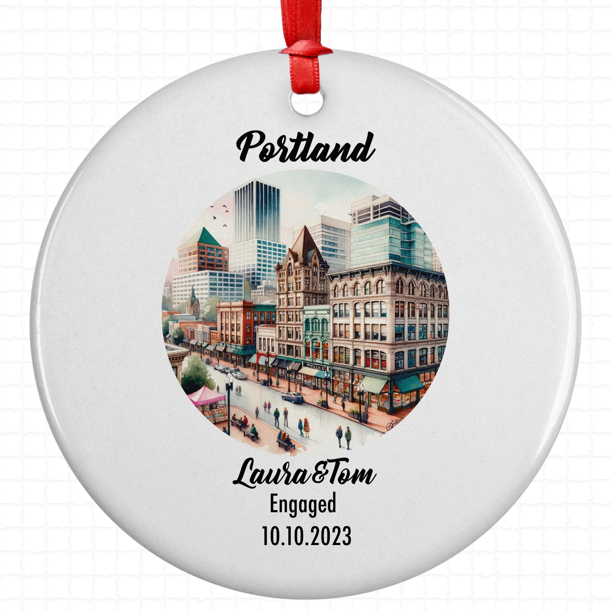 Portland Downtown Ornament, Engagement, Married, Travel, Gift for Engaged Couple, Engagement Gift, Trip, Vacation Souvenir