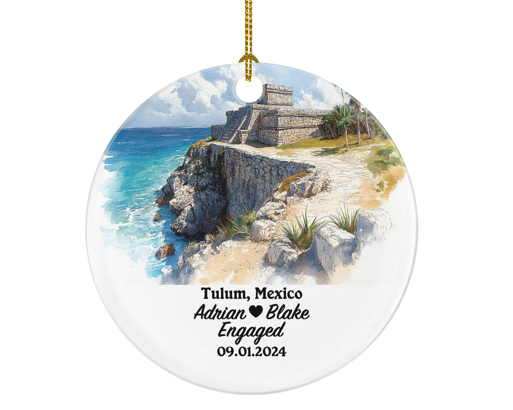 Tulum Christmas Ornament Personalized - Mexico Engaged Married Family Together Couple Travel Honeymoon Engagement Marriage