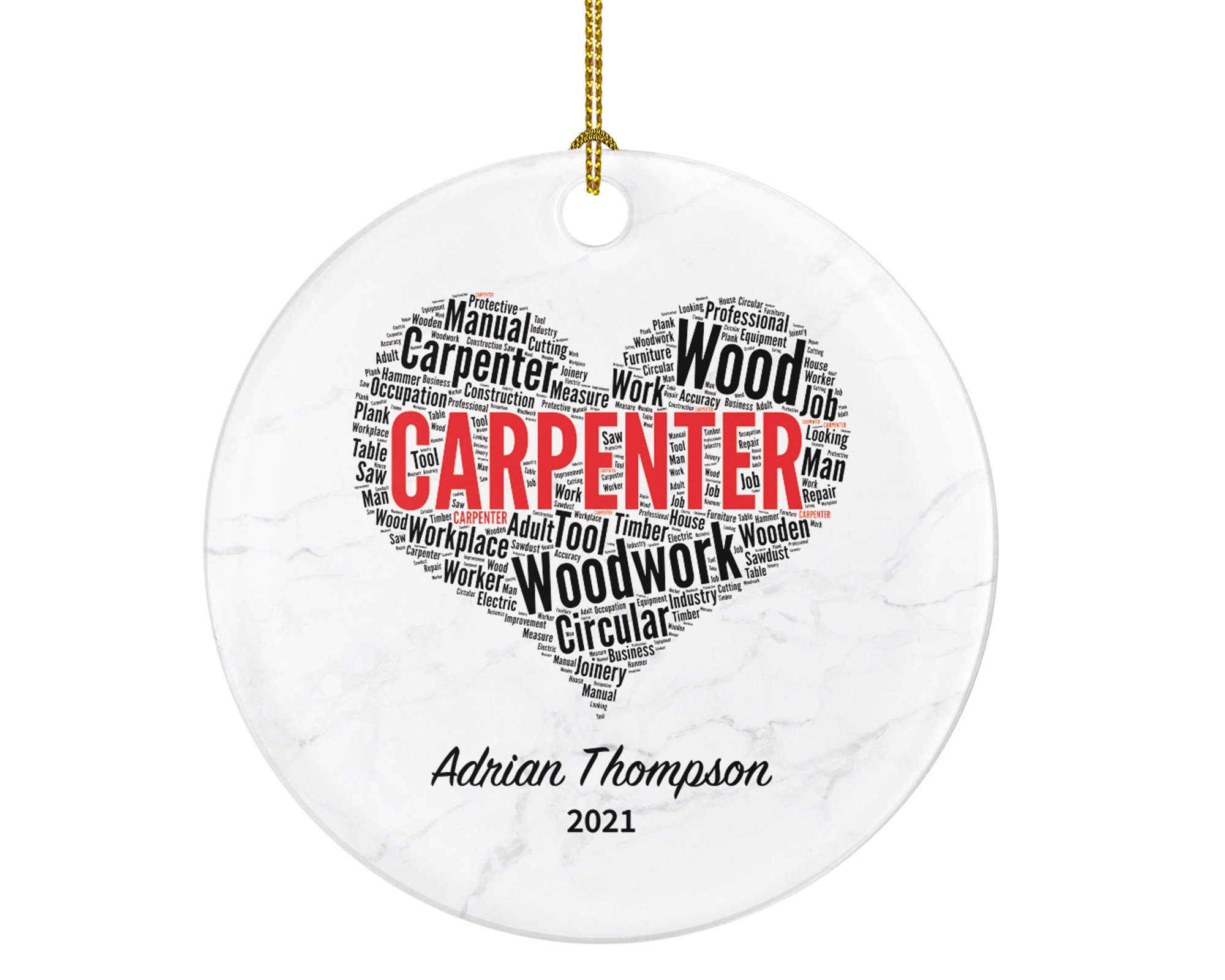 Carpenter Personalized Christmas Ornament, Custom Handy Man Ornament, Builder Carpenter Gift, Construction Worker