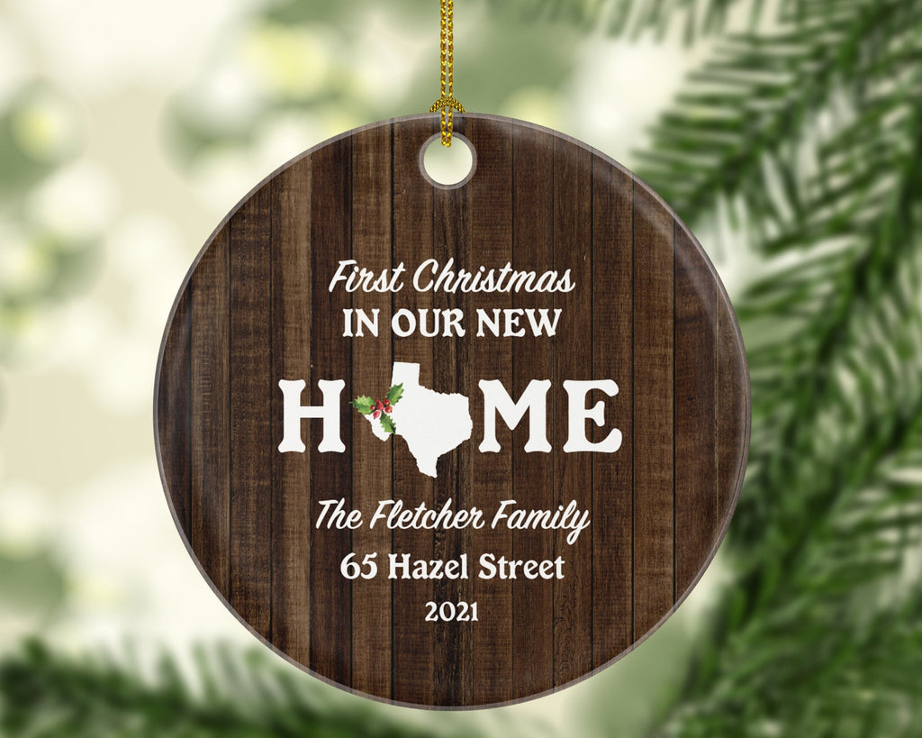 Our New Home with State Ornament, Custom Housewarming First Christmas Wedding House Homeowner Property Casa Villa Mansion Buyer Owner Broker