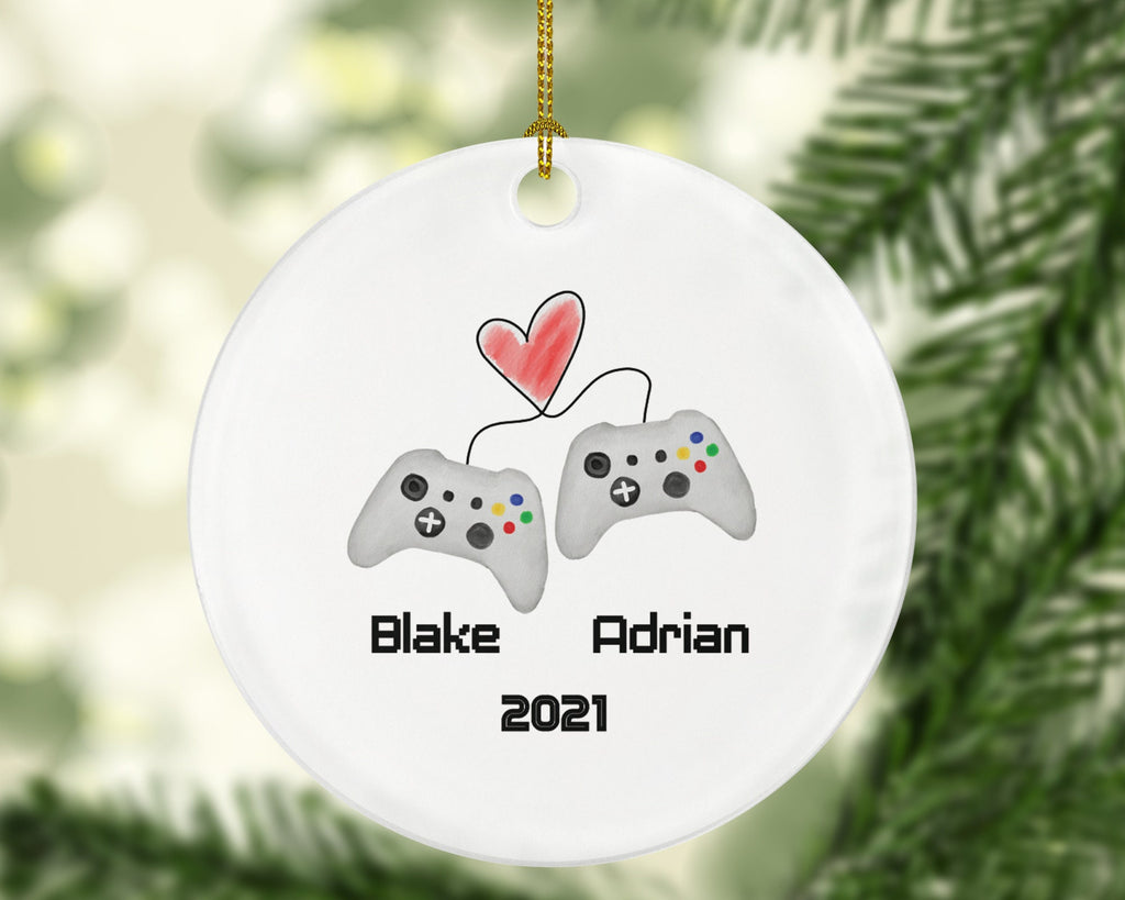 Video Game Playing Gamer Couples Christmas Ornament Personalized for Valentines / Friends -  Controller Addict