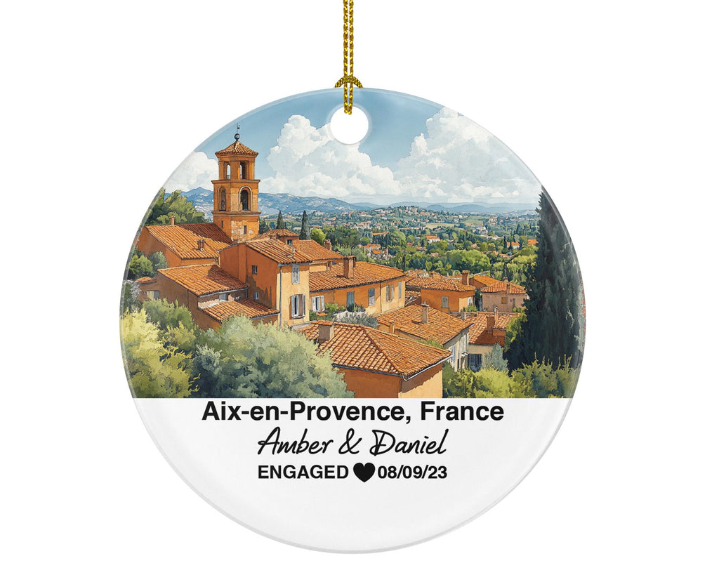 Personalized Aix-en-Provence France Christmas Ornament, Cours Mirabeau, Mr & Mrs Wedding, Engagement, or Honeymoon Keepsake for Couples