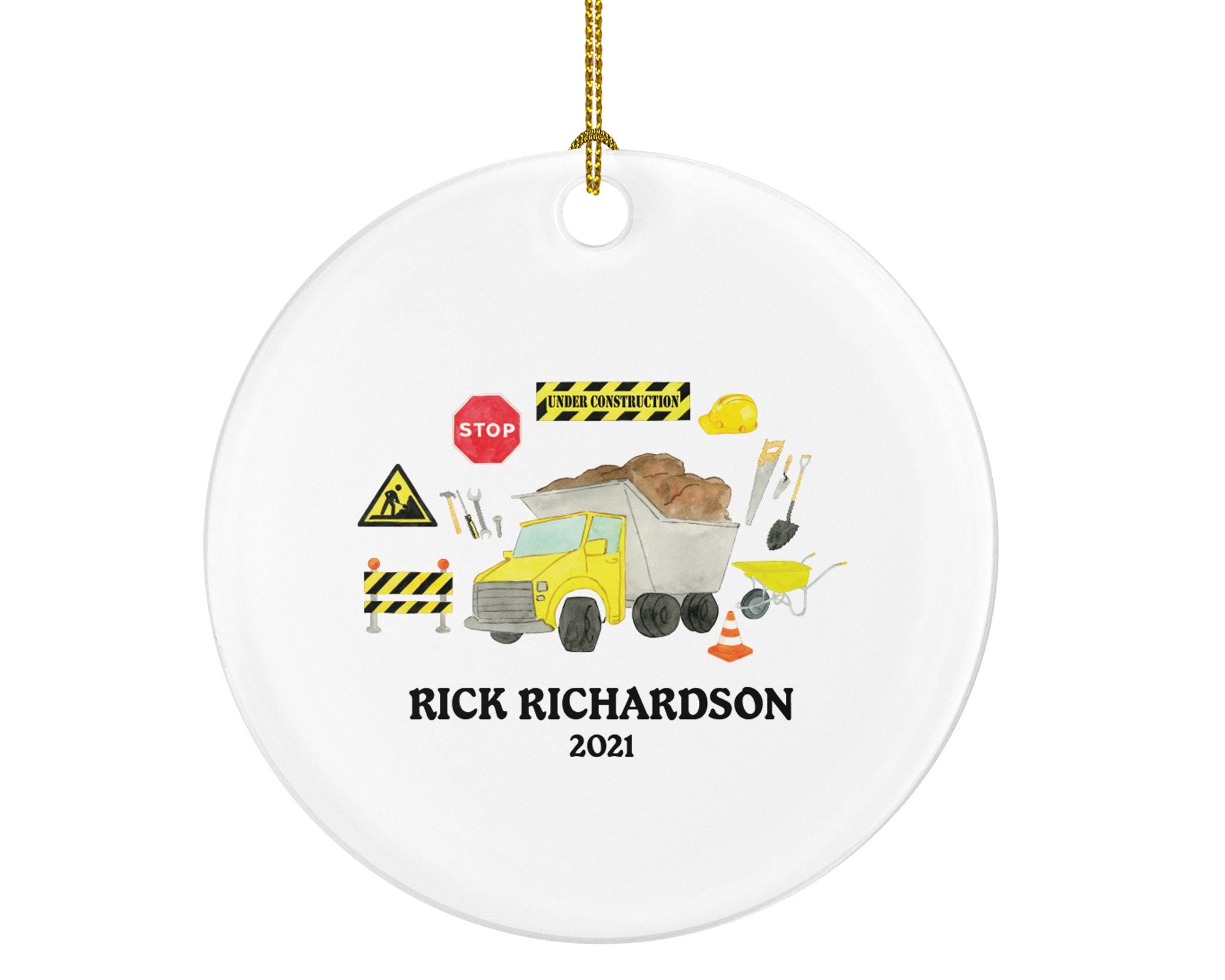 Dump Truck Personalized Christmas Ornament - Construction Worker Handy Man Builder - Custom Name Year Gift