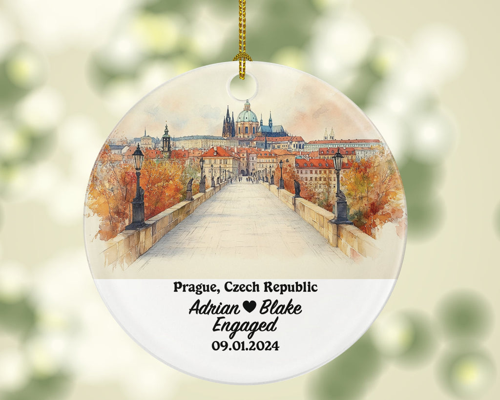 Prague Christmas Ornament Personalized - Czech Republic Engaged Married Family Together Couple Travel Honeymoon Engagement Marriage