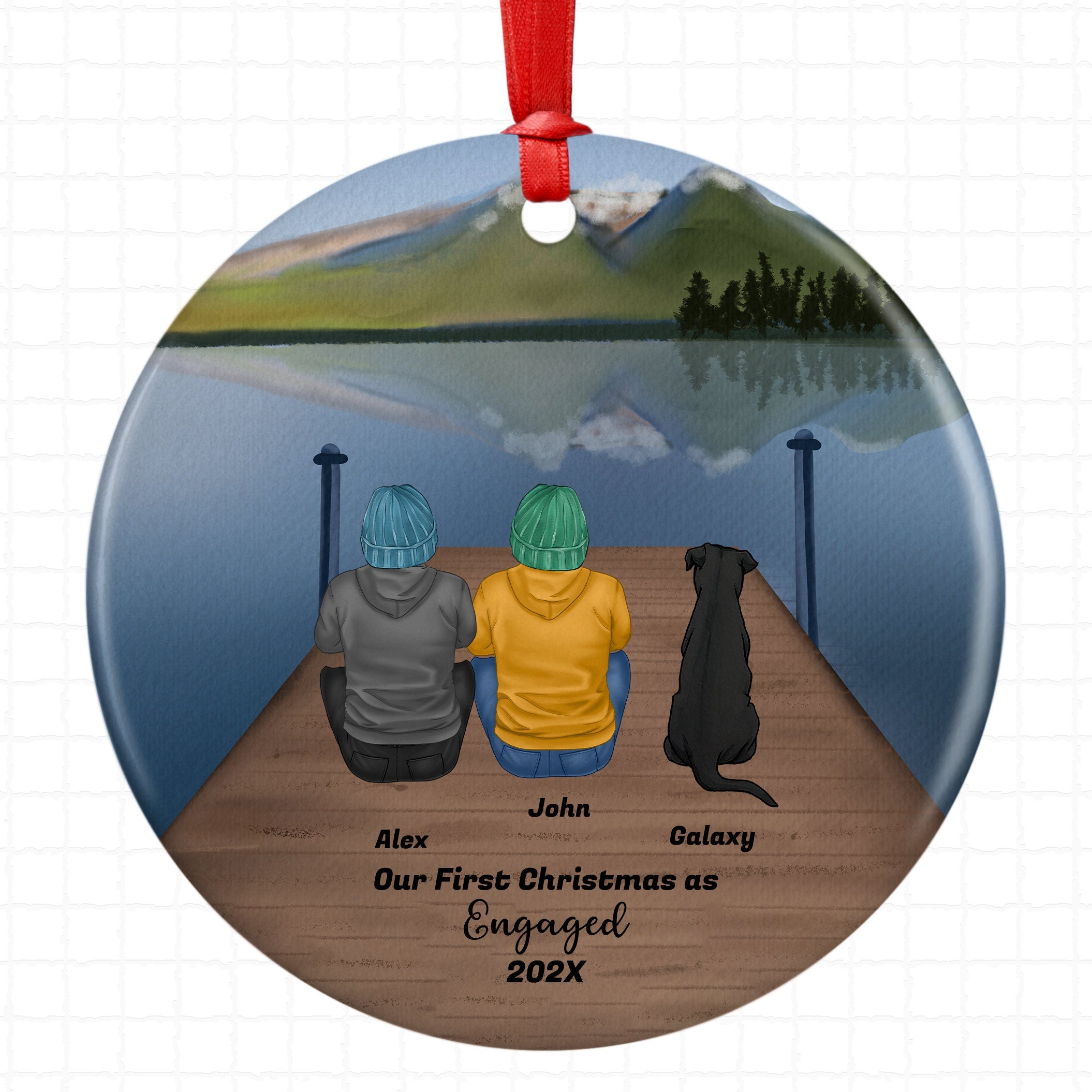 Personalized Mr and Mr Gay Couple Christmas Ornament Pet Custom Ceramic Keepsake Couples Dog Cat Owners Married Holiday Gift Lake Scene
