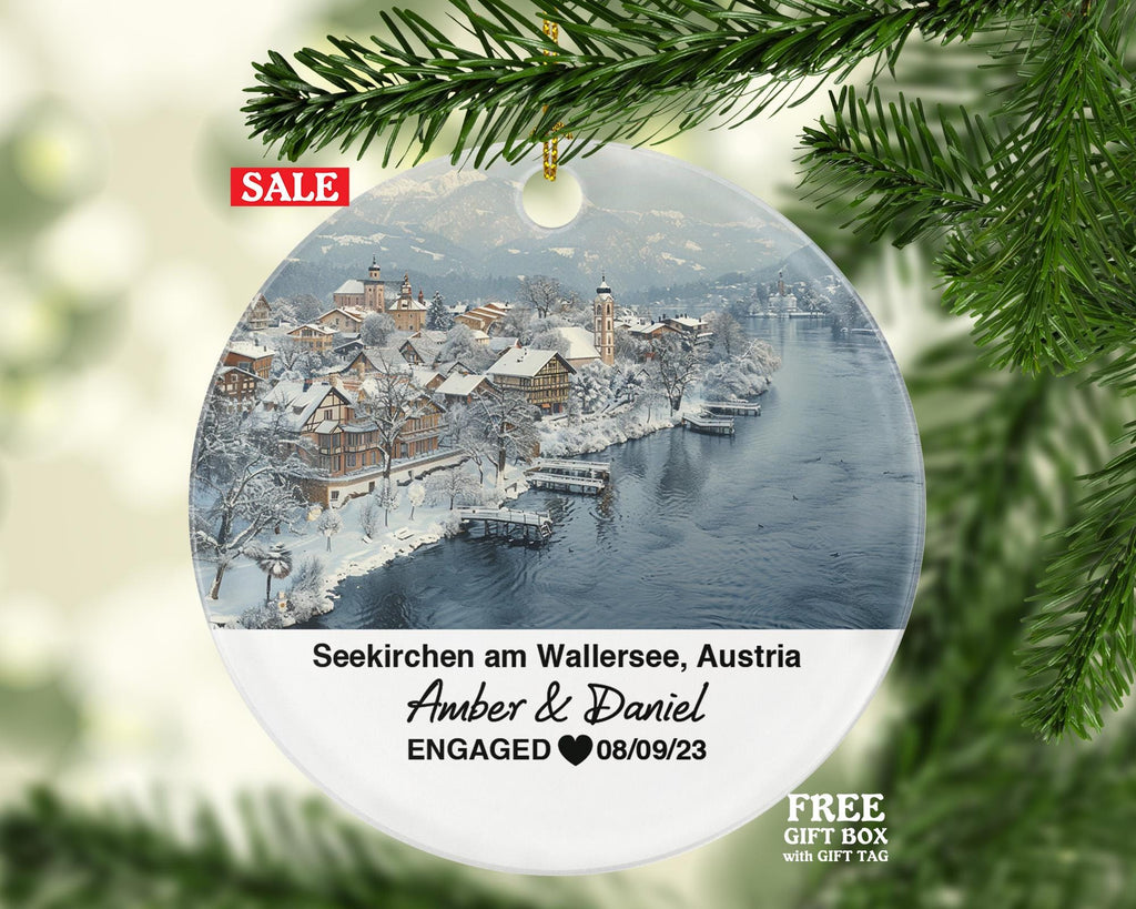 Custom Austria Seekirchen am Wallersee Ornament – Personalized Wallersee Lake, Church Keepsake, Couple Gift for Wedding or Honeymoon