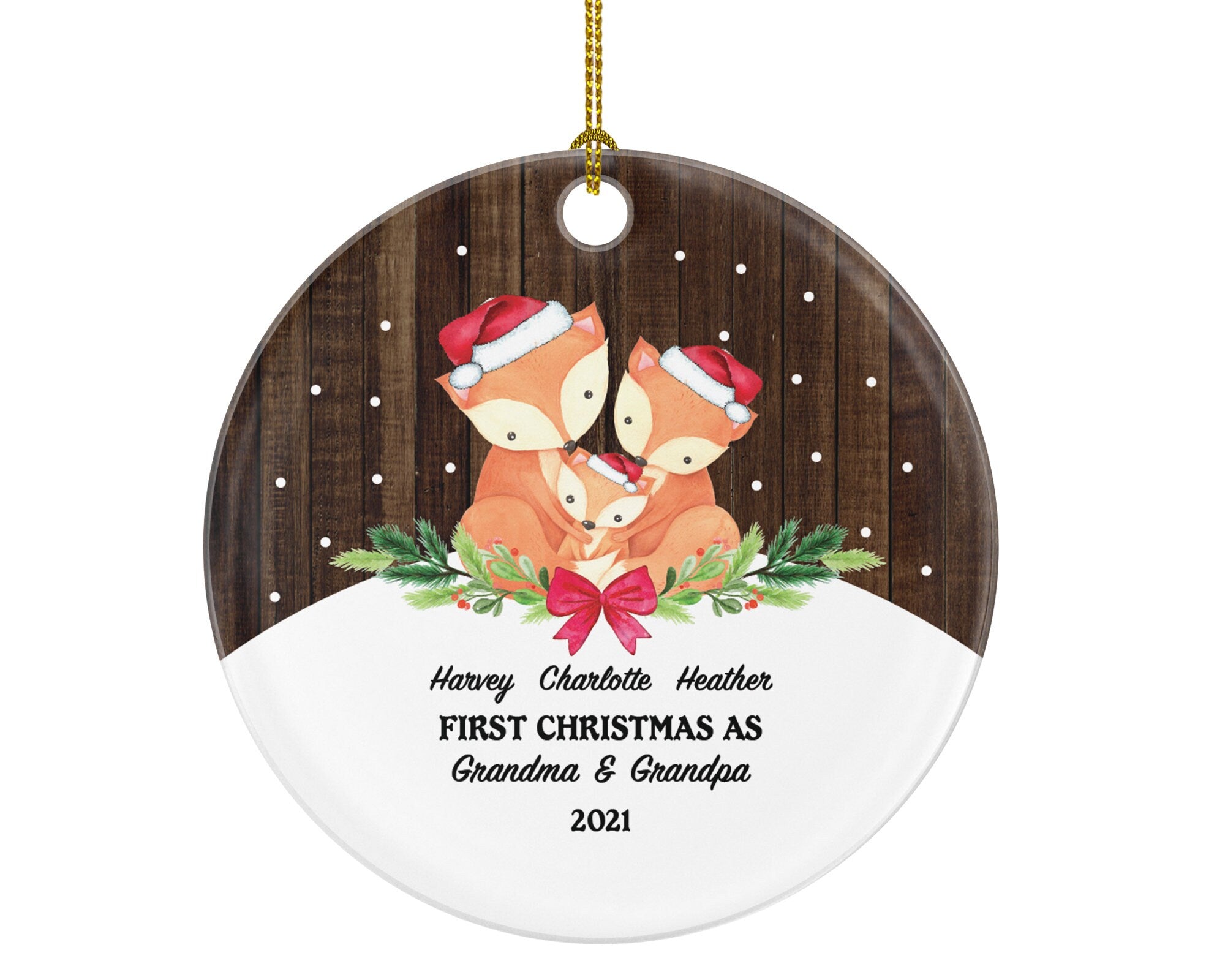 Grandparents First Christmas Ornament Personalized, First Christmas As Grandparents Ornament, New Fox Grandparents Gift