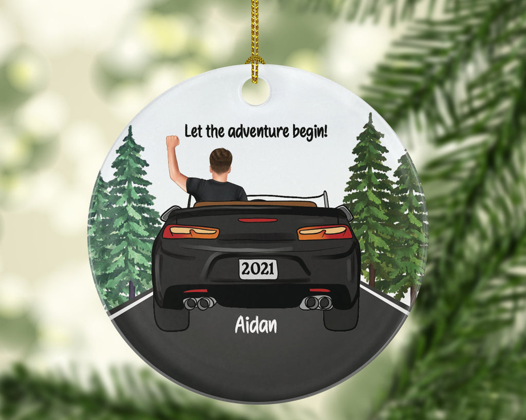 Personalized New Driver Christmas Ornament Boy Male Car Driving Convertible New License Owner Driver's License Plate Custom Gift For Teenage