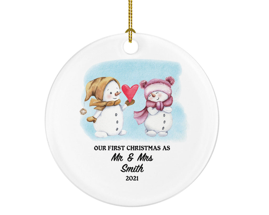 First Christmas as Mr & Mrs Married Couple Christmas Ornament Personalized - Newlywed Mr. and Mrs. Wedding Gift - Snowmen
