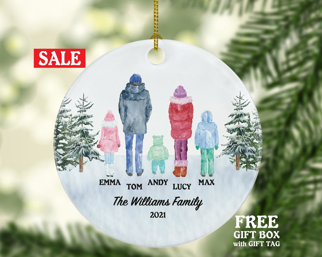 Winter Family Christmas Ornament - Personalized Gift for Family of 2 3 4 5 Custom Names of Family with Kids Xmas