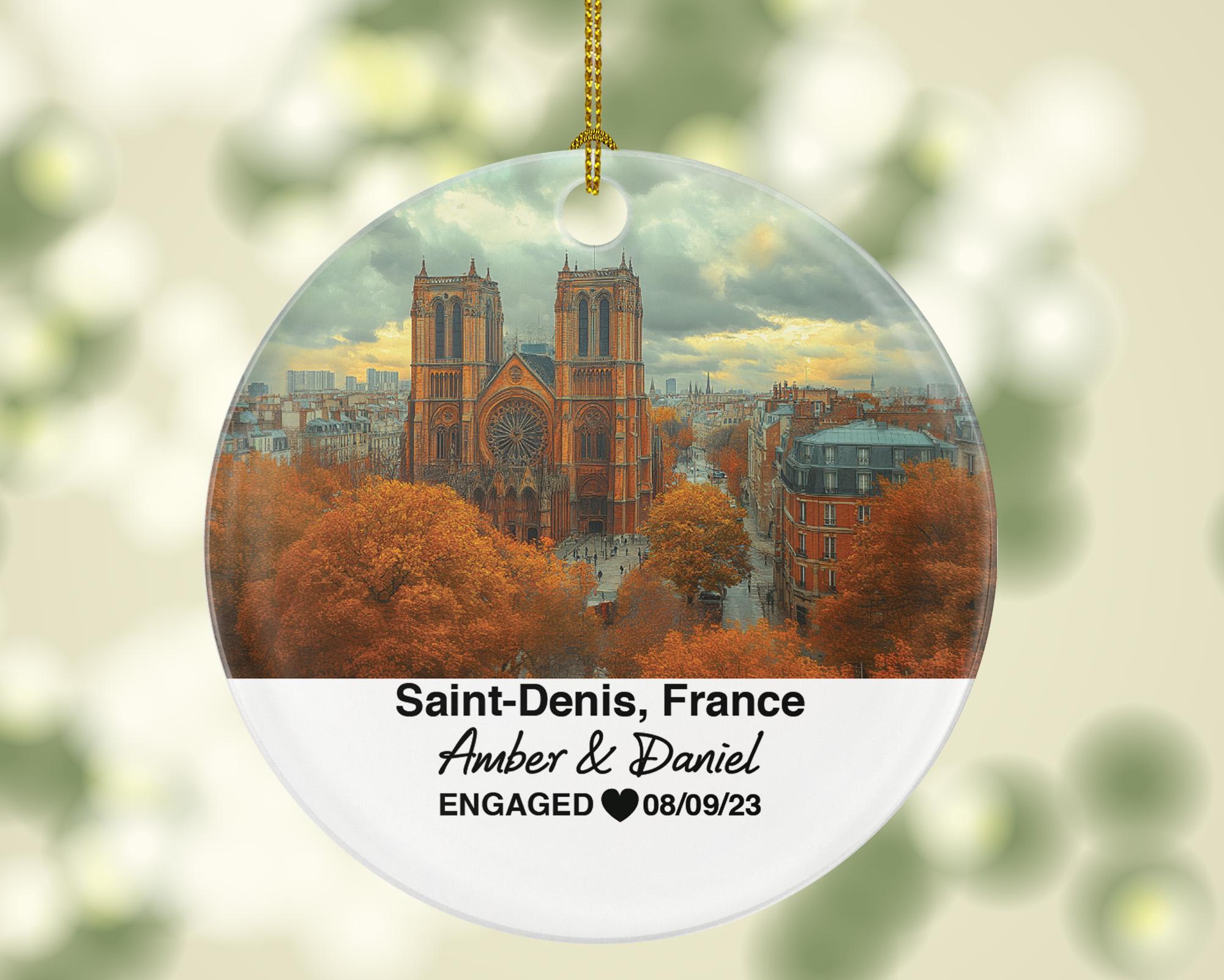 Personalized Saint-Denis France Christmas Ornament, Basilica of Saint-Denis, Mr & Mrs Wedding, Engagement, or Honeymoon Keepsake for Couples