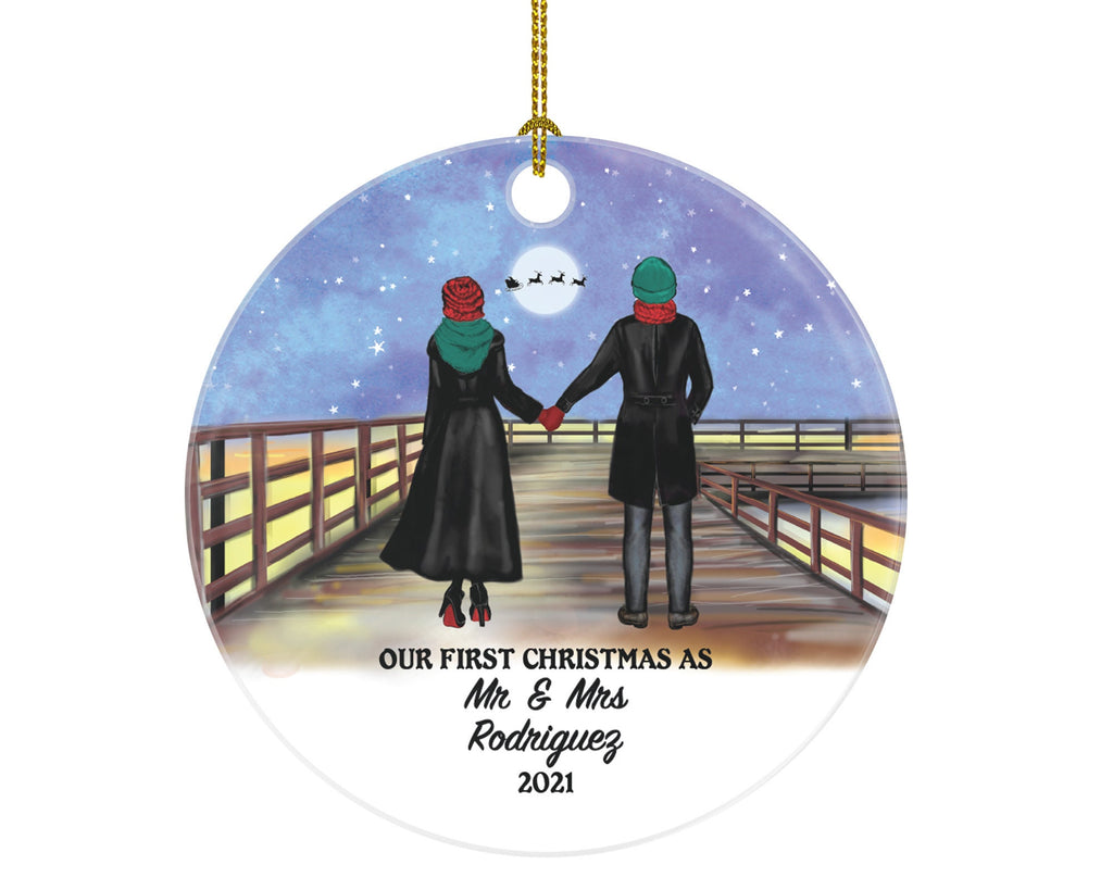 Newlywed Mr. and Mrs. Our First Christmas as Mr & Mrs Couple Personalized Ornament - Wedding Just Married Marriage Gift