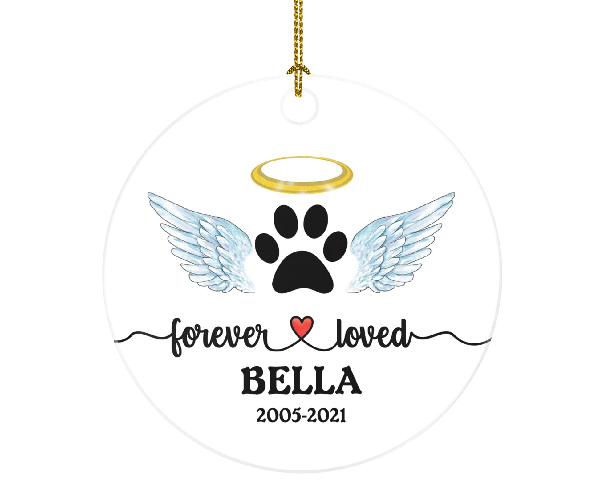 Forever Loved Dog Memorial Ornament - Personalized with Name and Date Pet Memorial Gift for Pet Owner Paw Print Pet Ornament for Pet Lover