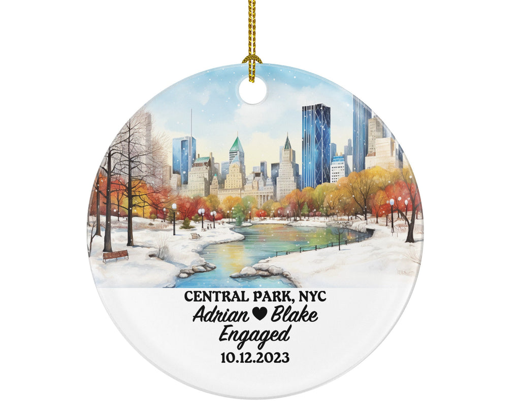 Central Park New York Christmas Ornament Personalized - Engaged Married Family Together Couple Travel Honeymoon Wedding Engagement Marriage