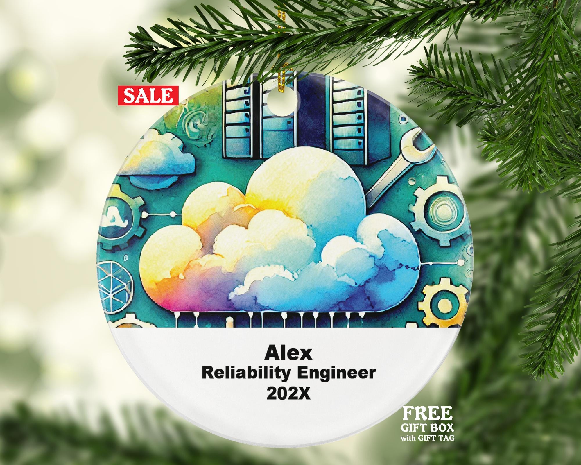 Personalized Reliability Engineer Ornament – Cloud & Server Design – Custom Tech Holiday Gift with Name