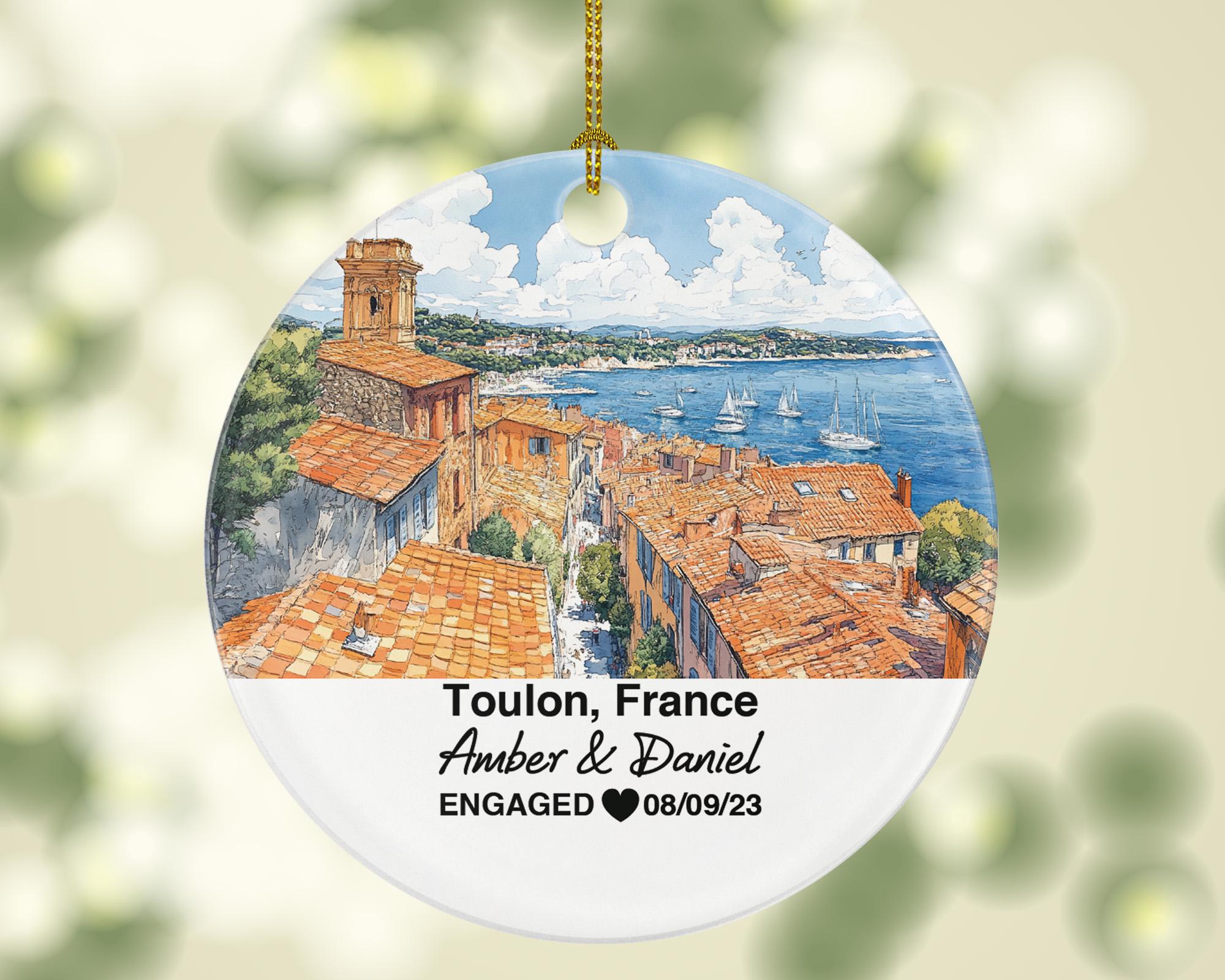 Personalized Toulon France Christmas Ornament, Mediterranean Sea, Mont Faron, Mr & Mrs Wedding, Engagement, or Honeymoon Keepsake to Couples