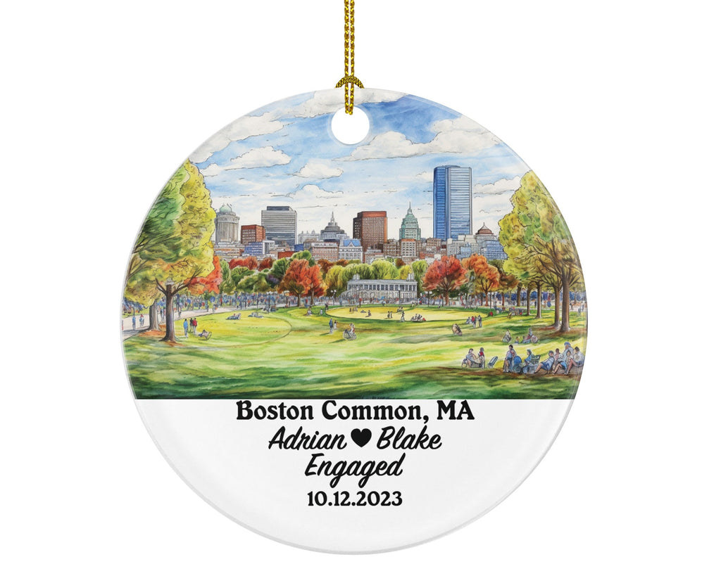Boston Common MA Christmas Ornament Personalized - Engaged Married Family Together Couple Travel Honeymoon Wedding Engagement Marriage
